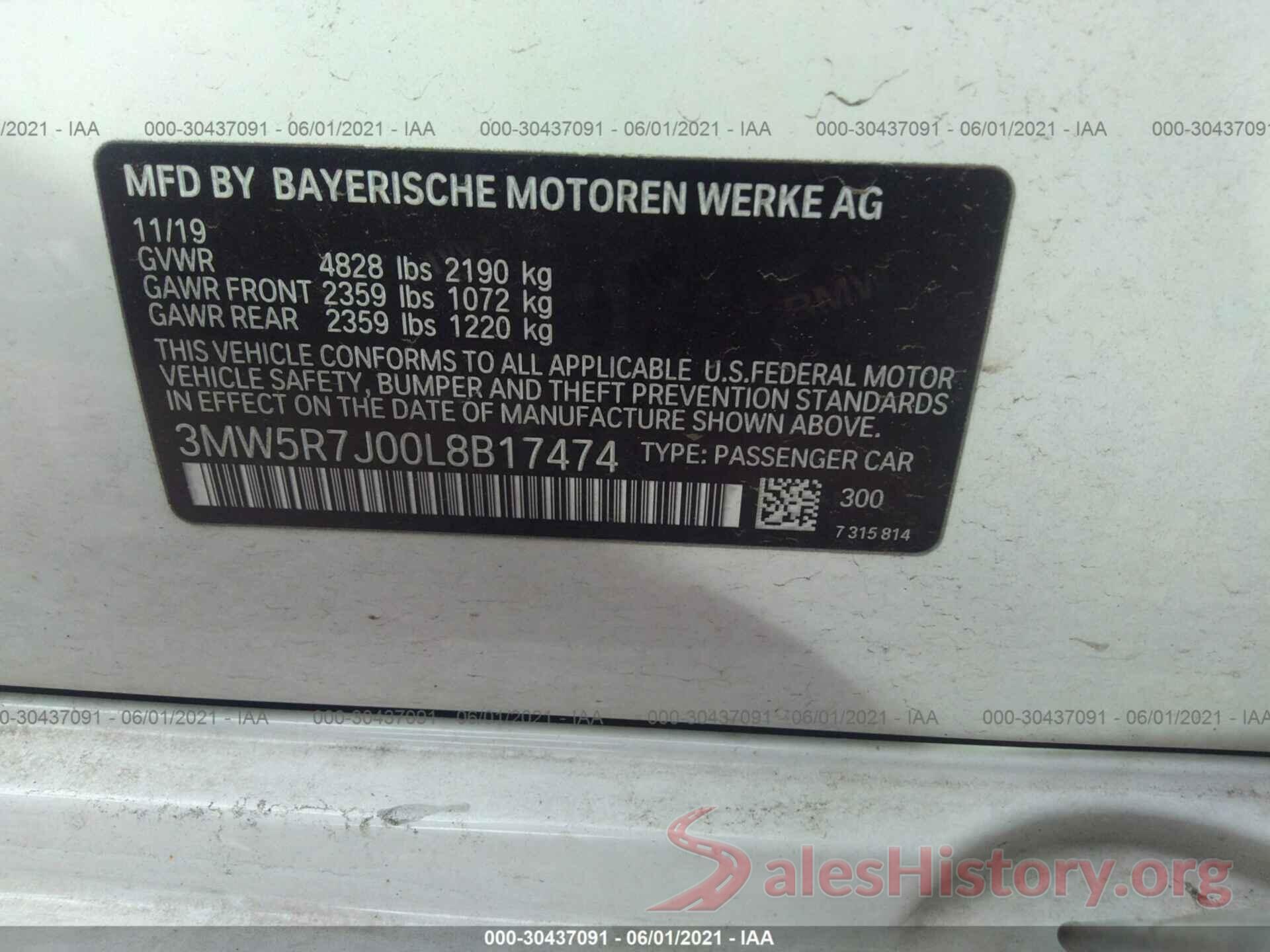 3MW5R7J00L8B17474 2020 BMW 3 SERIES