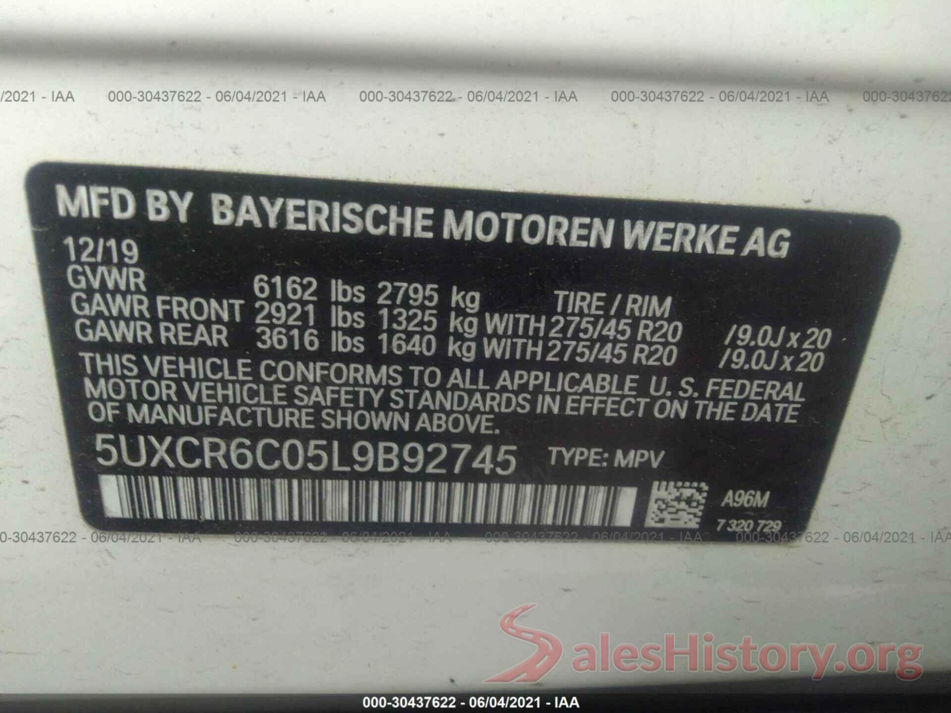 5UXCR6C05L9B92745 2020 BMW X5