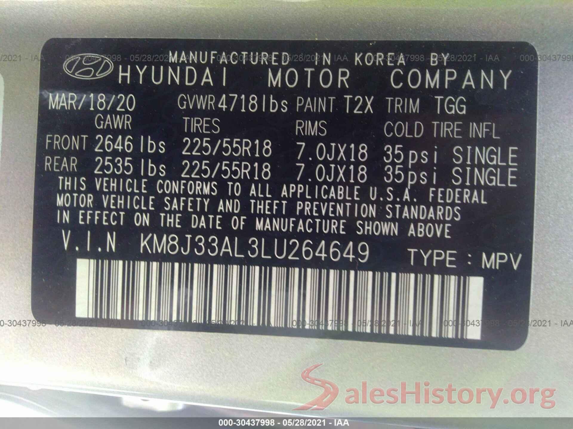 KM8J33AL3LU264649 2020 HYUNDAI TUCSON