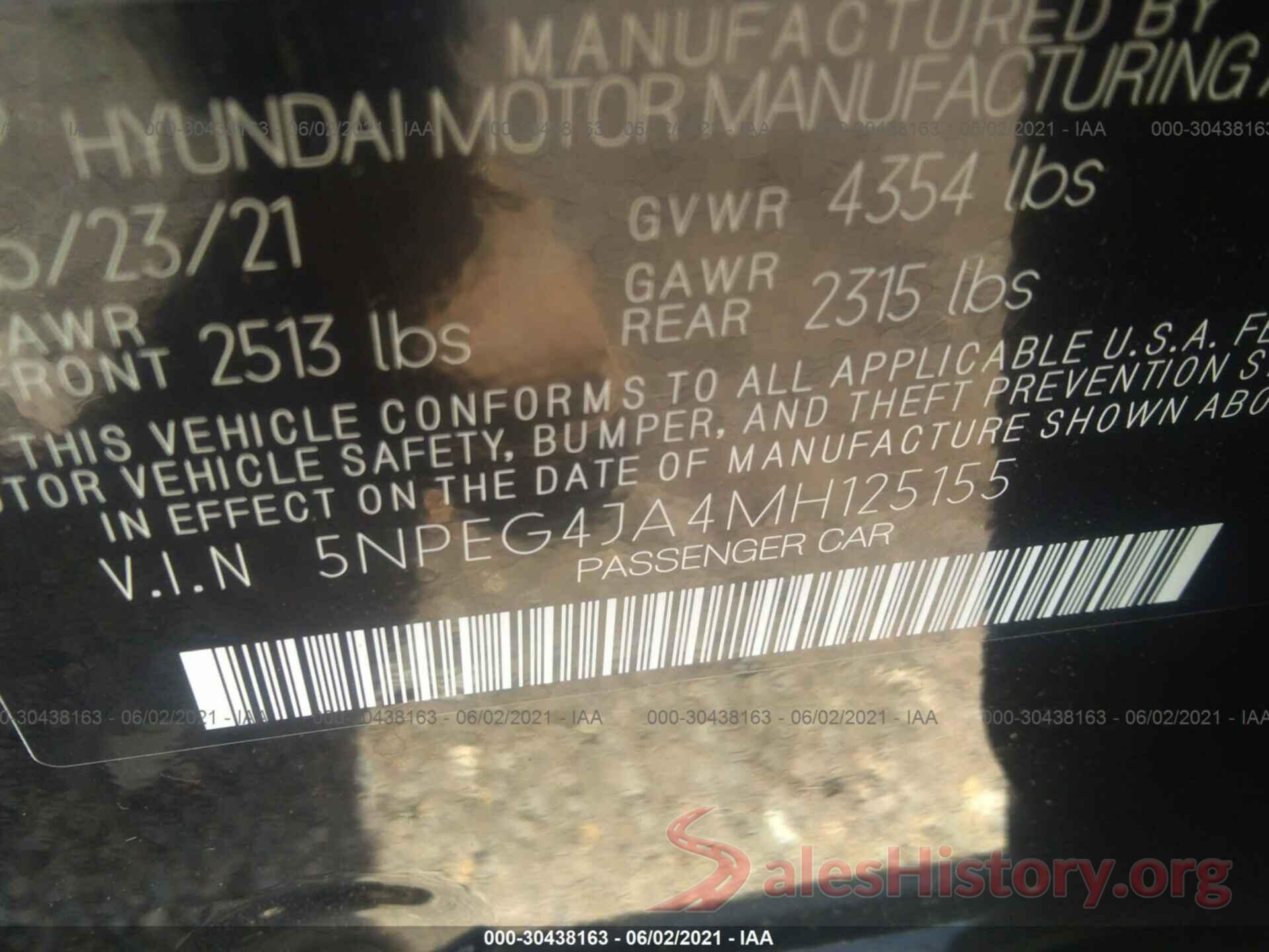 5NPEG4JA4MH125155 2021 HYUNDAI SONATA