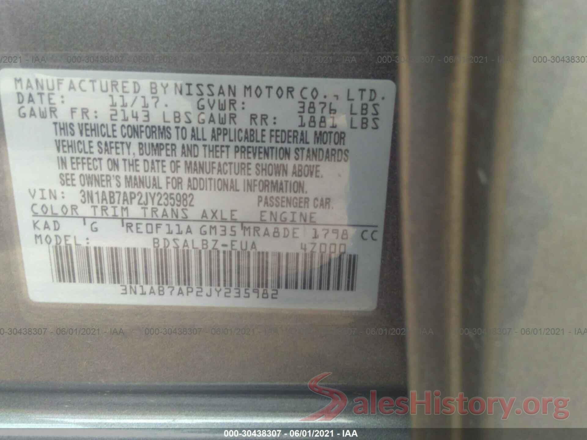 3N1AB7AP2JY235982 2018 NISSAN SENTRA