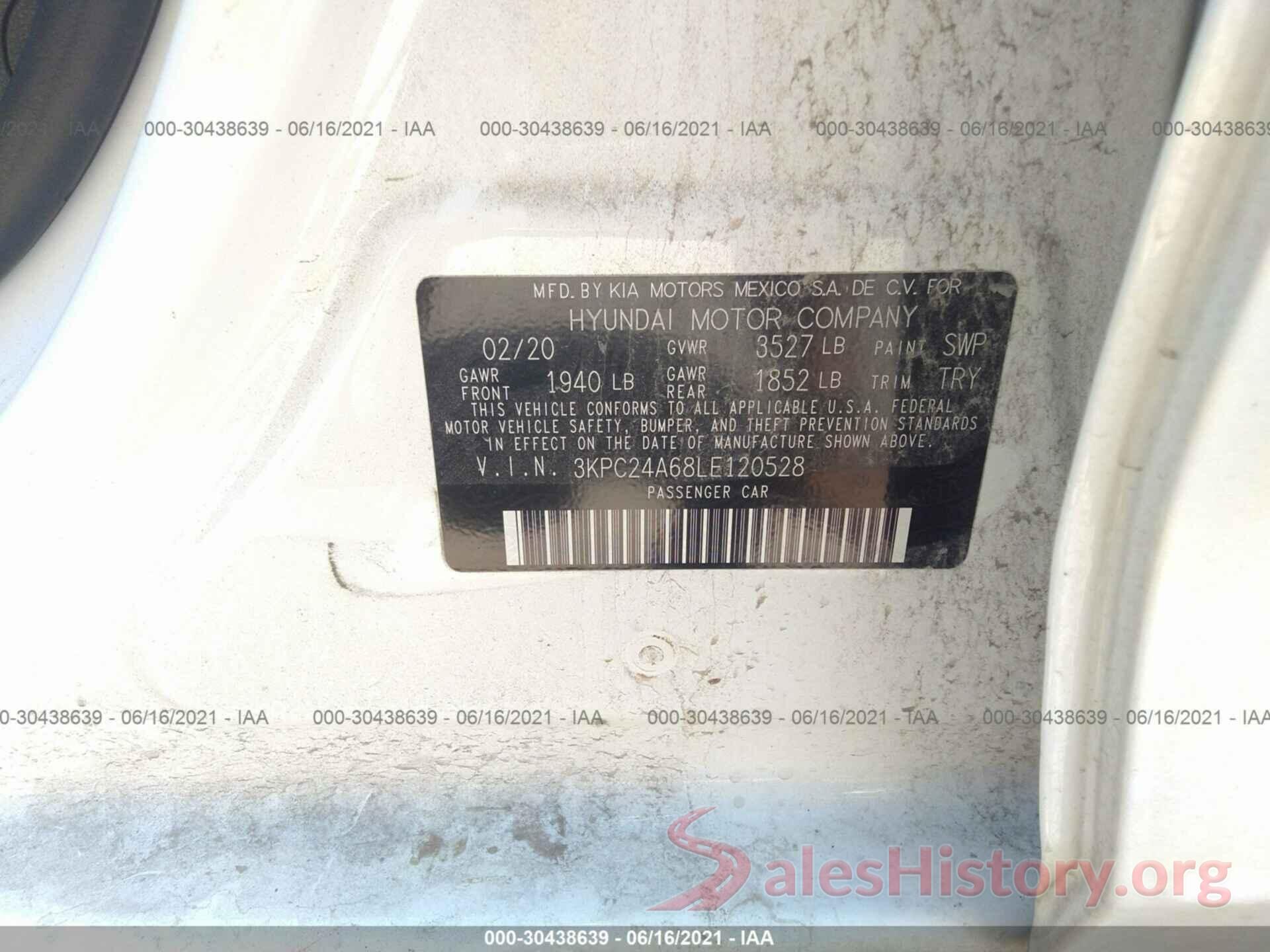 3KPC24A68LE120528 2020 HYUNDAI ACCENT