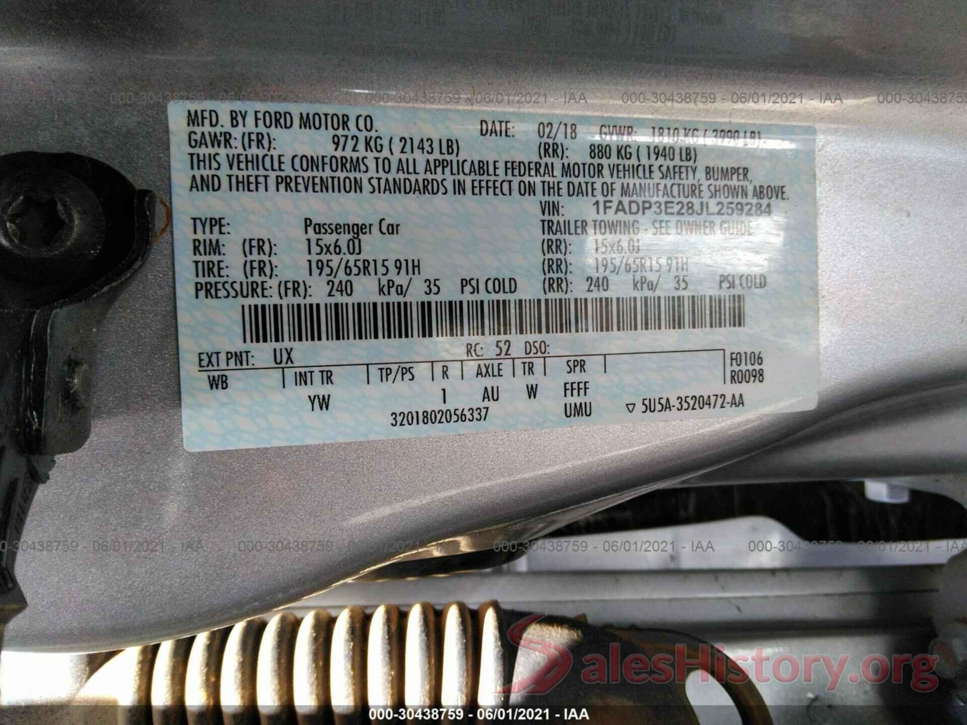 1FADP3E28JL259284 2018 FORD FOCUS