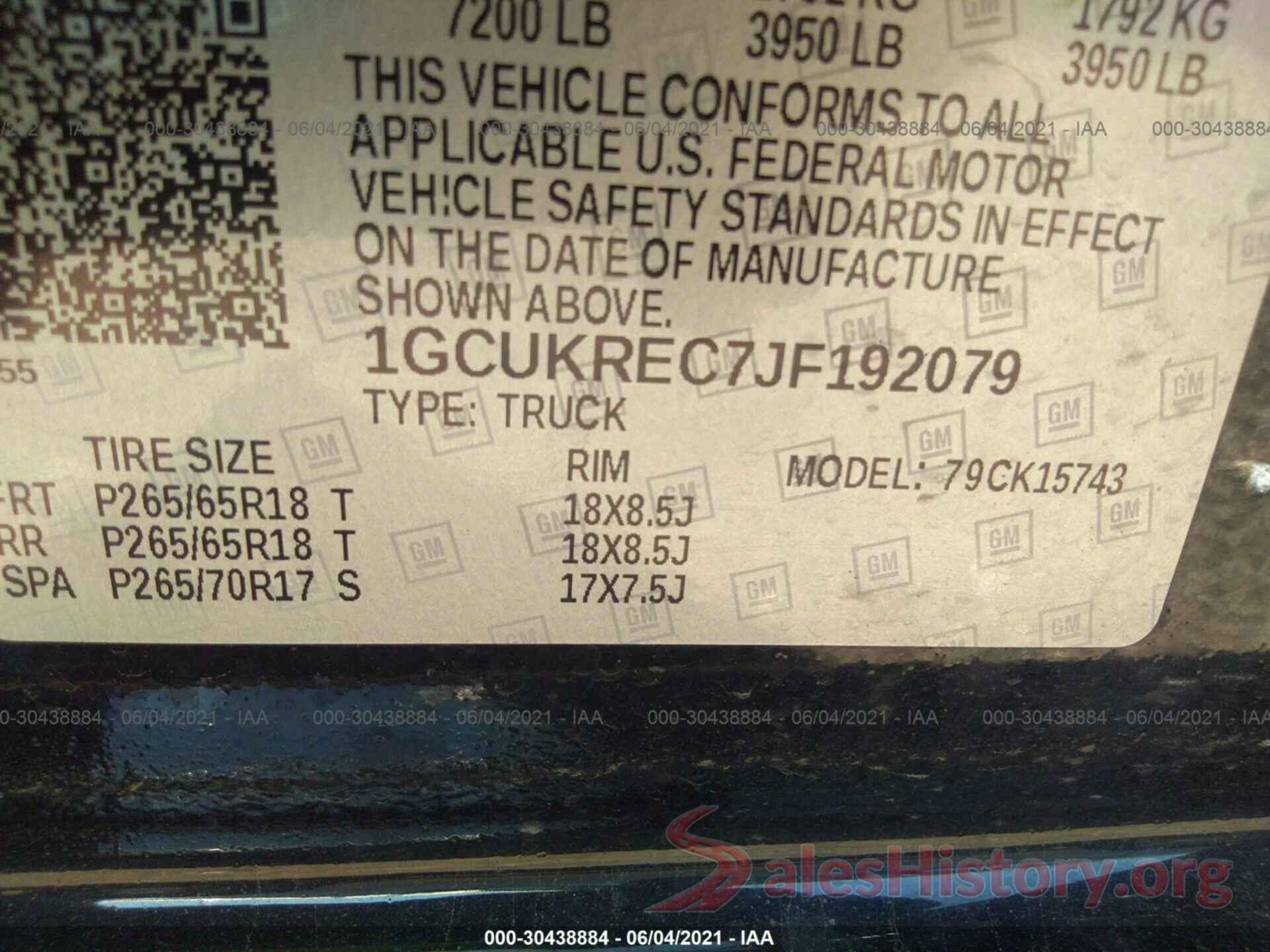 1GCUKREC7JF192079 2018 CHEVROLET SILVERADO 1500