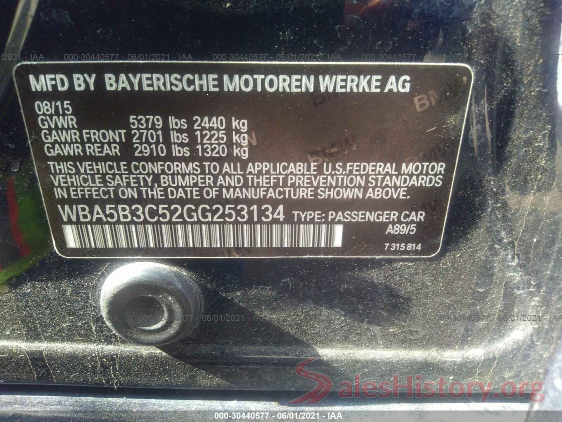 WBA5B3C52GG253134 2016 BMW 5 SERIES