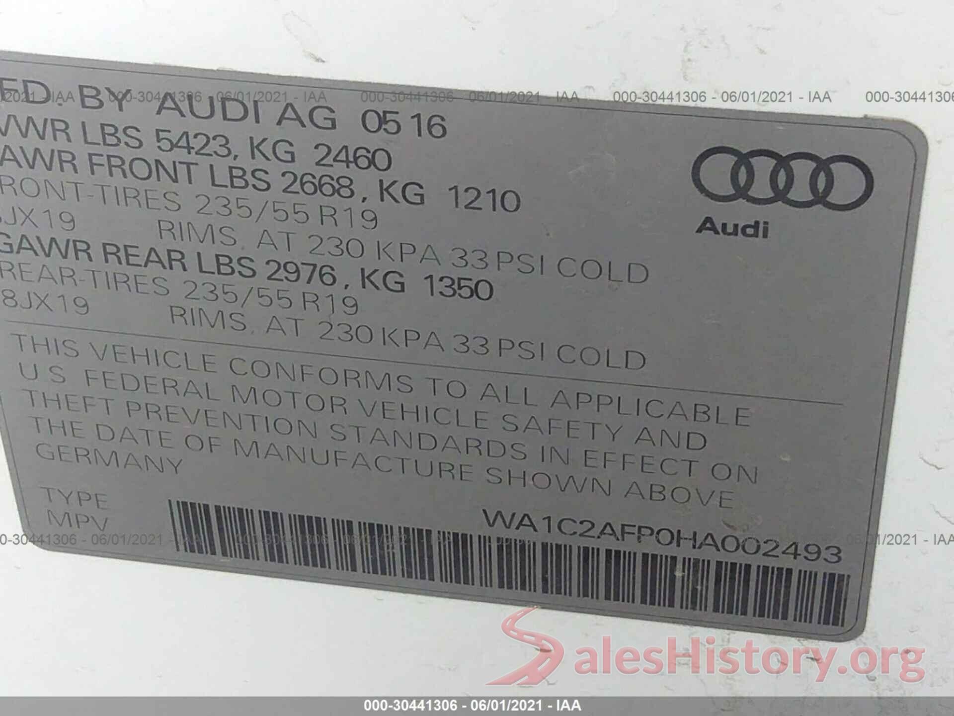 WA1C2AFP0HA002493 2017 AUDI Q5