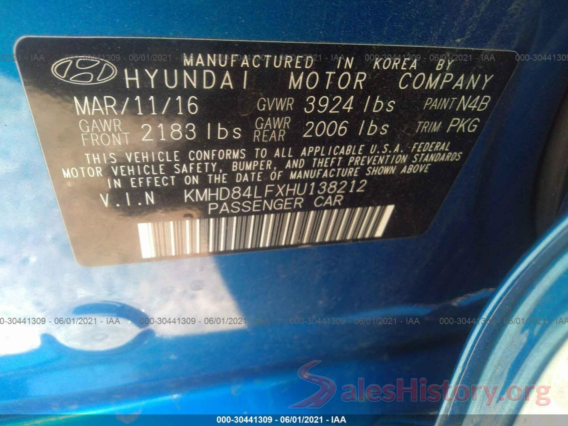 KMHD84LFXHU138212 2017 HYUNDAI ELANTRA