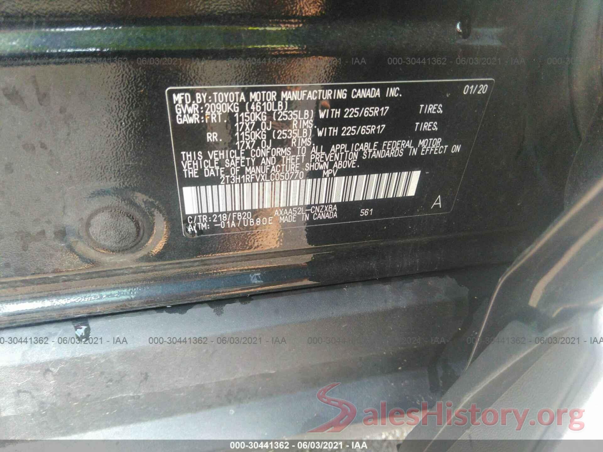 2T3H1RFVXLC050770 2020 TOYOTA RAV4