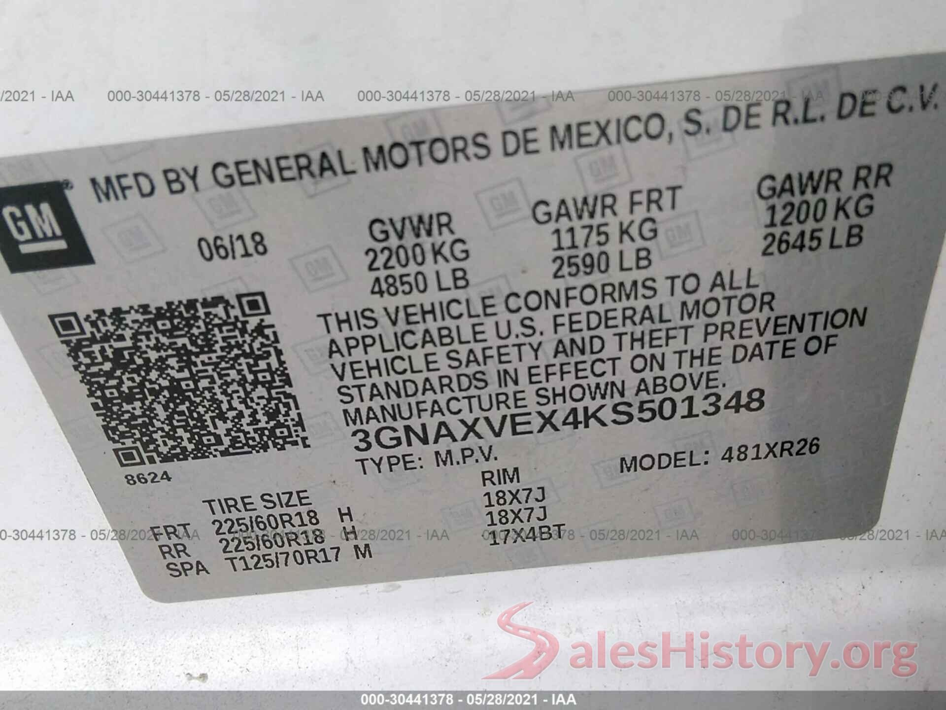 3GNAXVEX4KS501348 2019 CHEVROLET EQUINOX