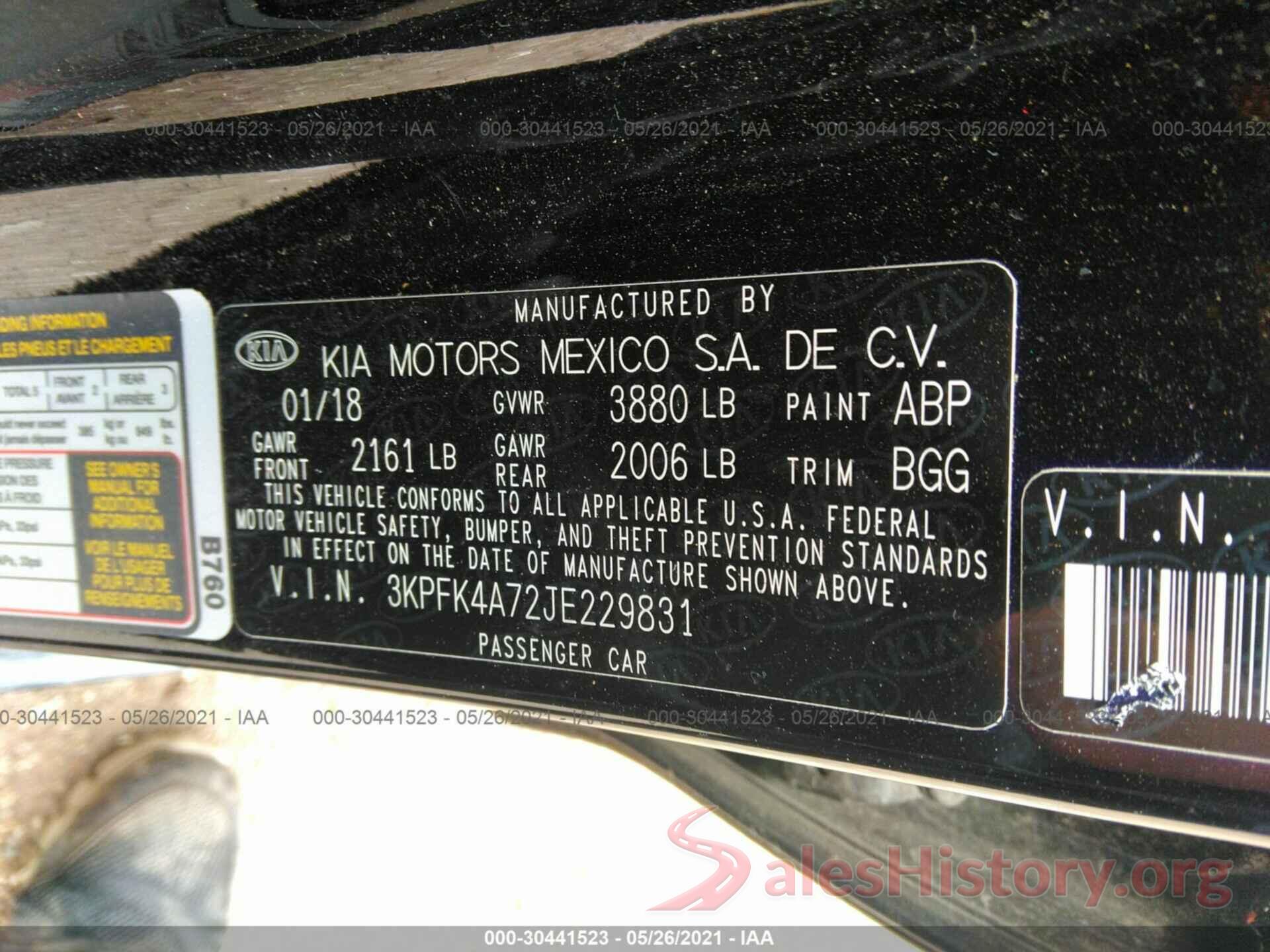 3KPFK4A72JE229831 2018 KIA FORTE