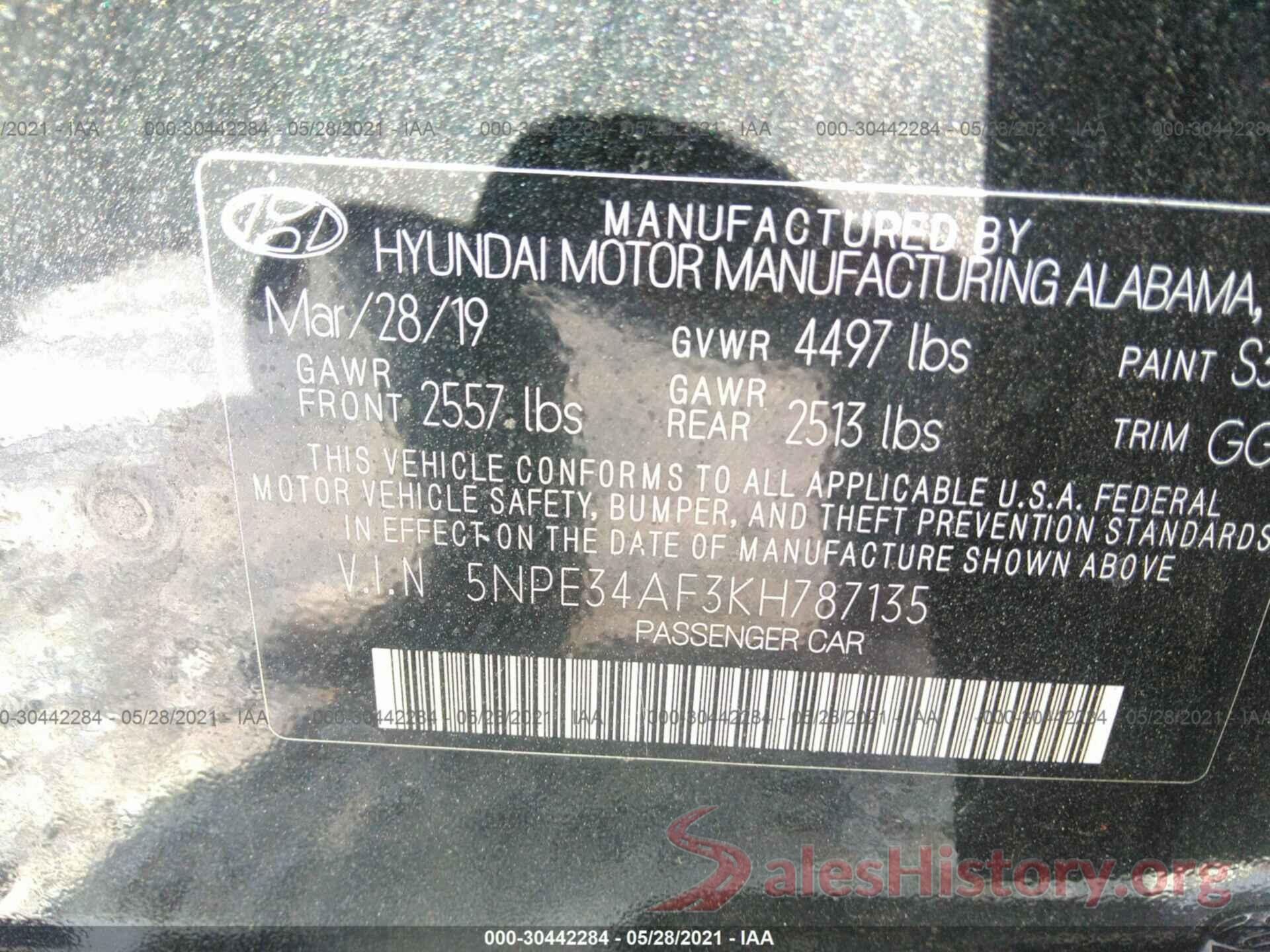 5NPE34AF3KH787135 2019 HYUNDAI SONATA