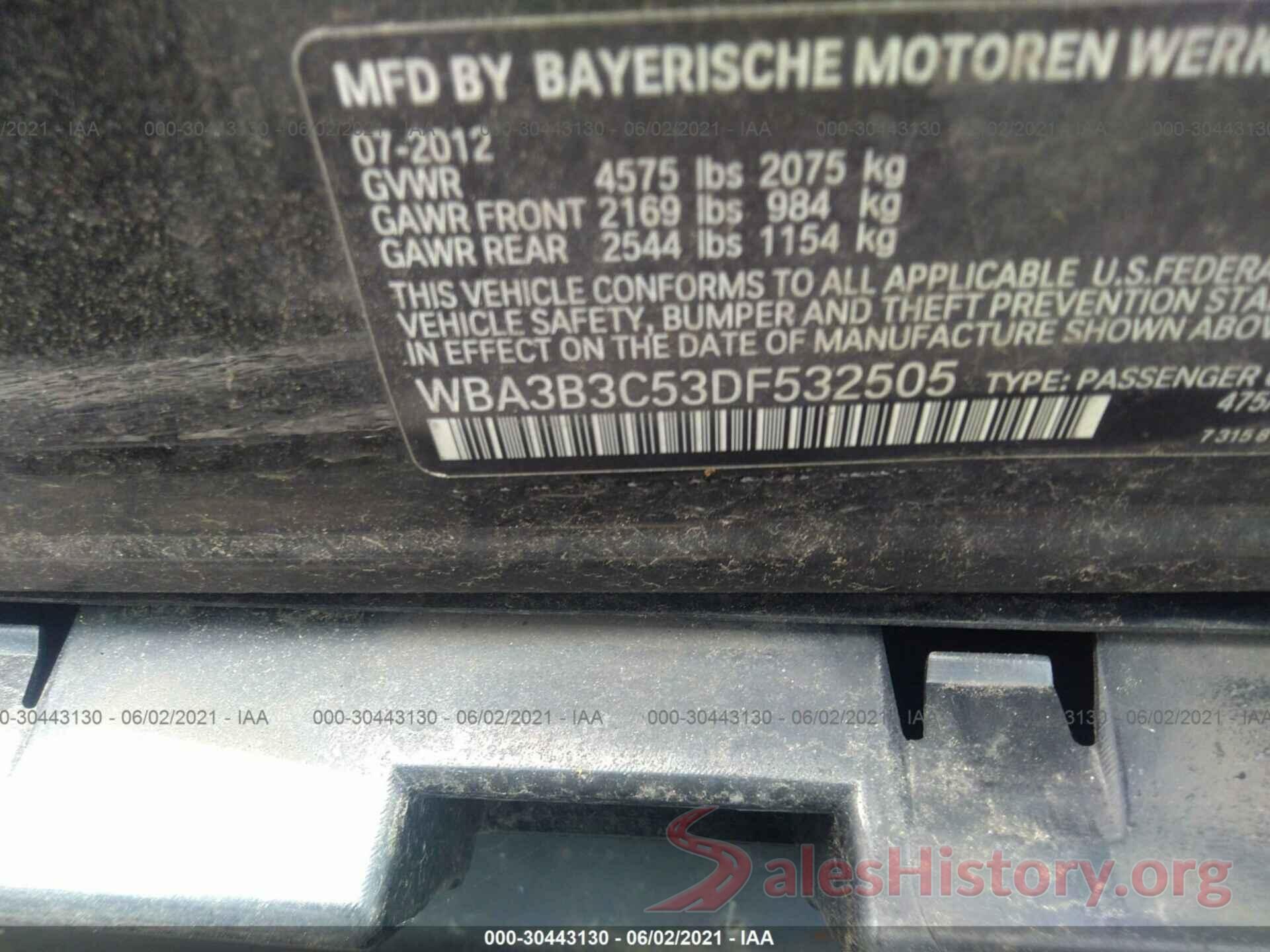 WBA3B3C53DF532505 2013 BMW 3 SERIES