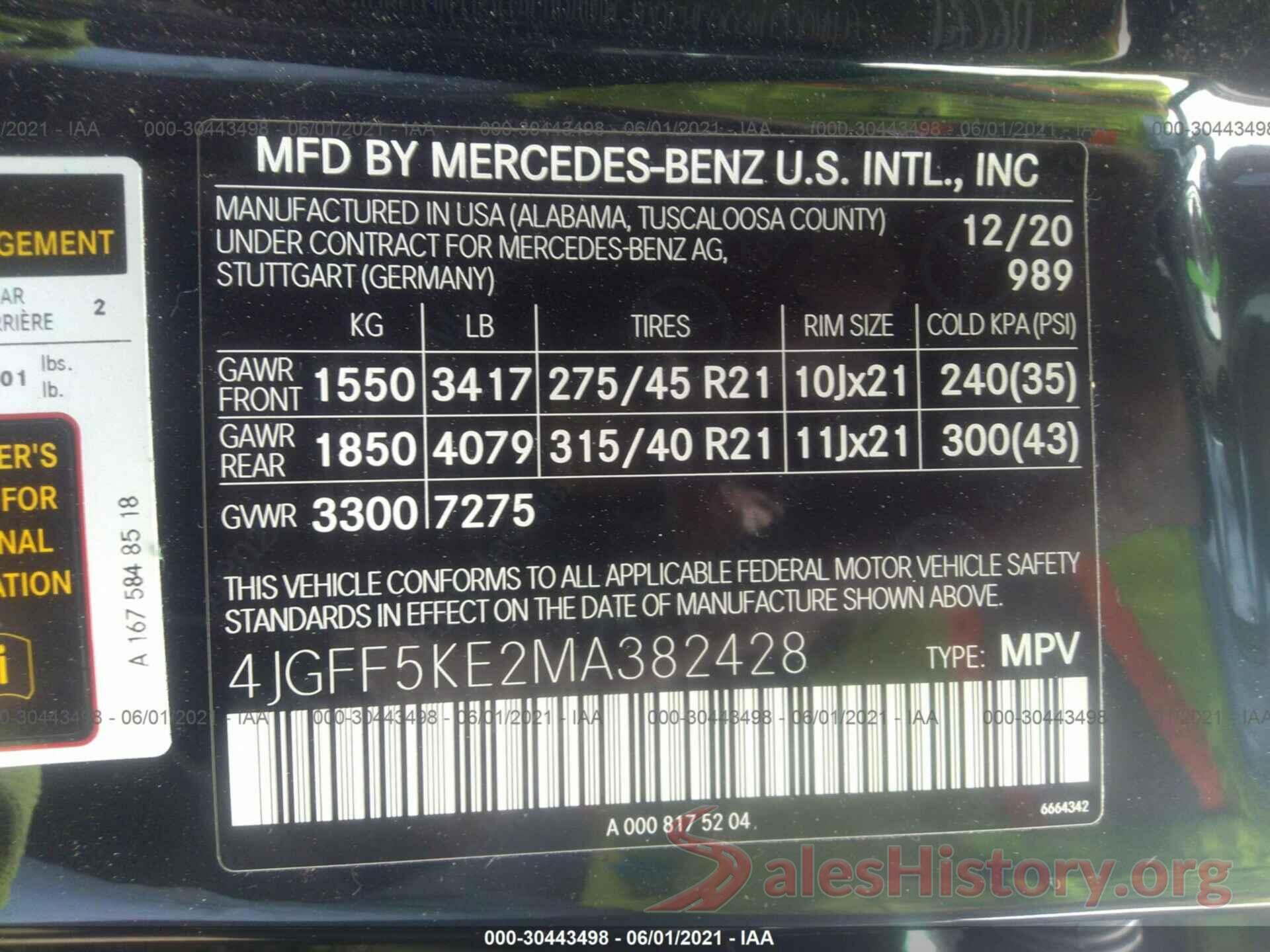 4JGFF5KE2MA382428 2021 MERCEDES-BENZ GLS