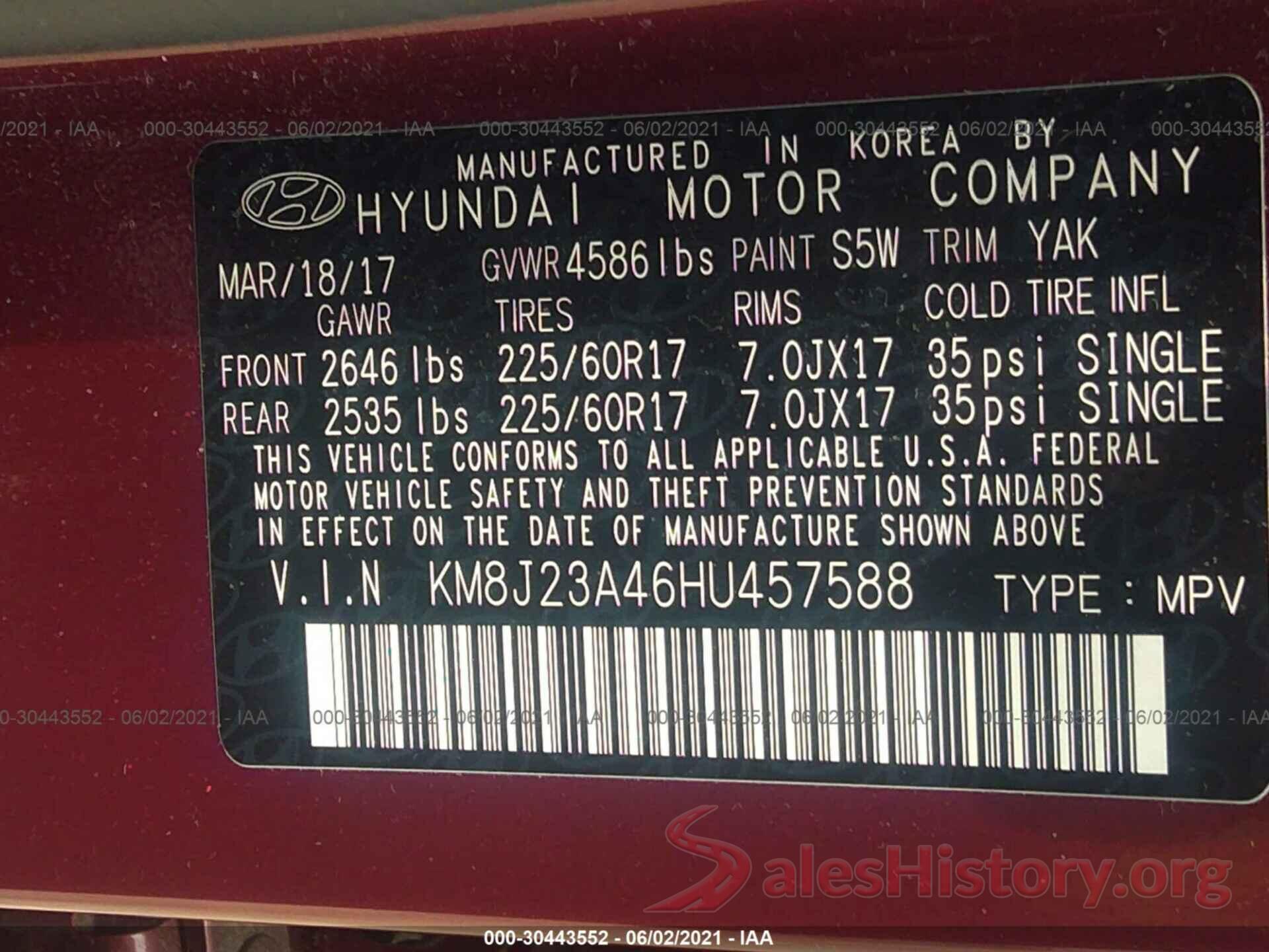 KM8J23A46HU457588 2017 HYUNDAI TUCSON