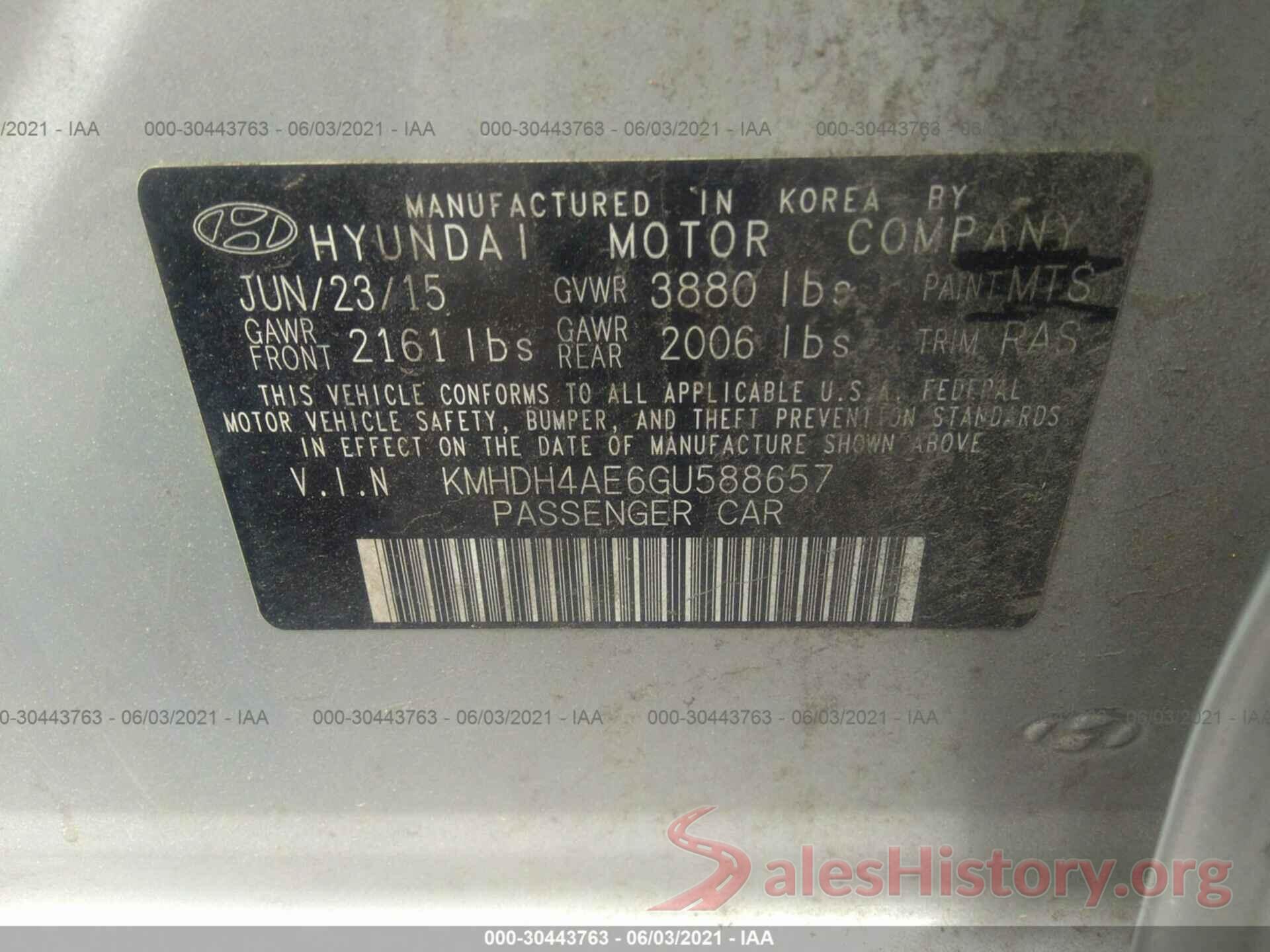 KMHDH4AE6GU588657 2016 HYUNDAI ELANTRA