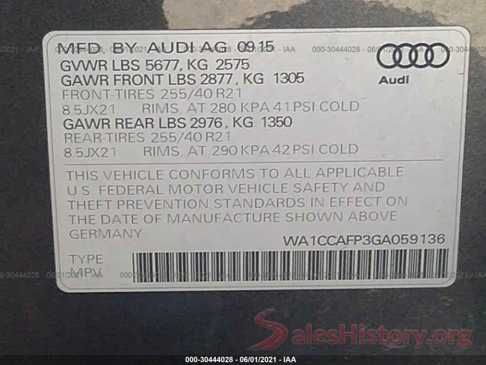 WA1CCAFP3GA059136 2016 AUDI SQ5