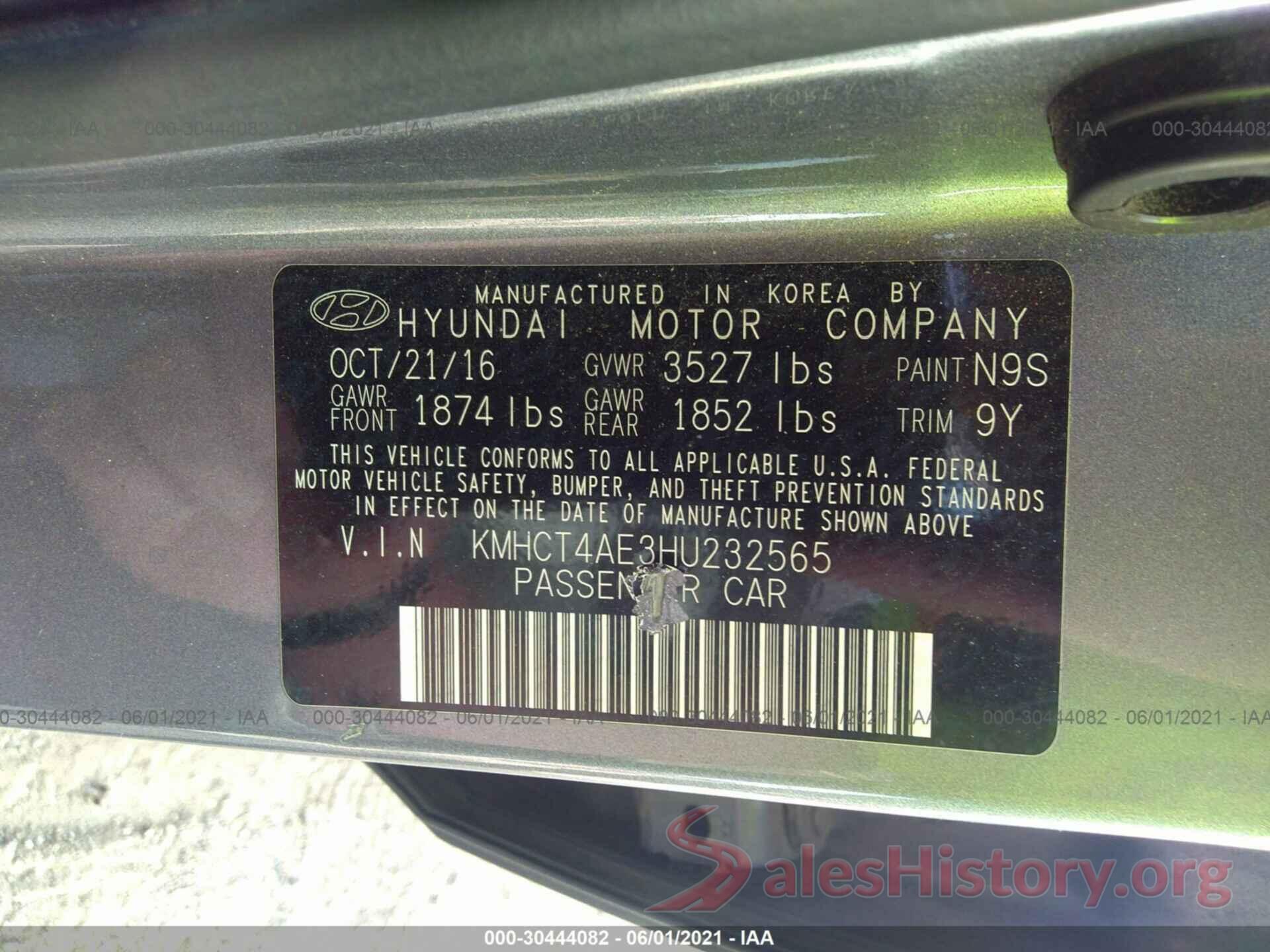 KMHCT4AE3HU232565 2017 HYUNDAI ACCENT