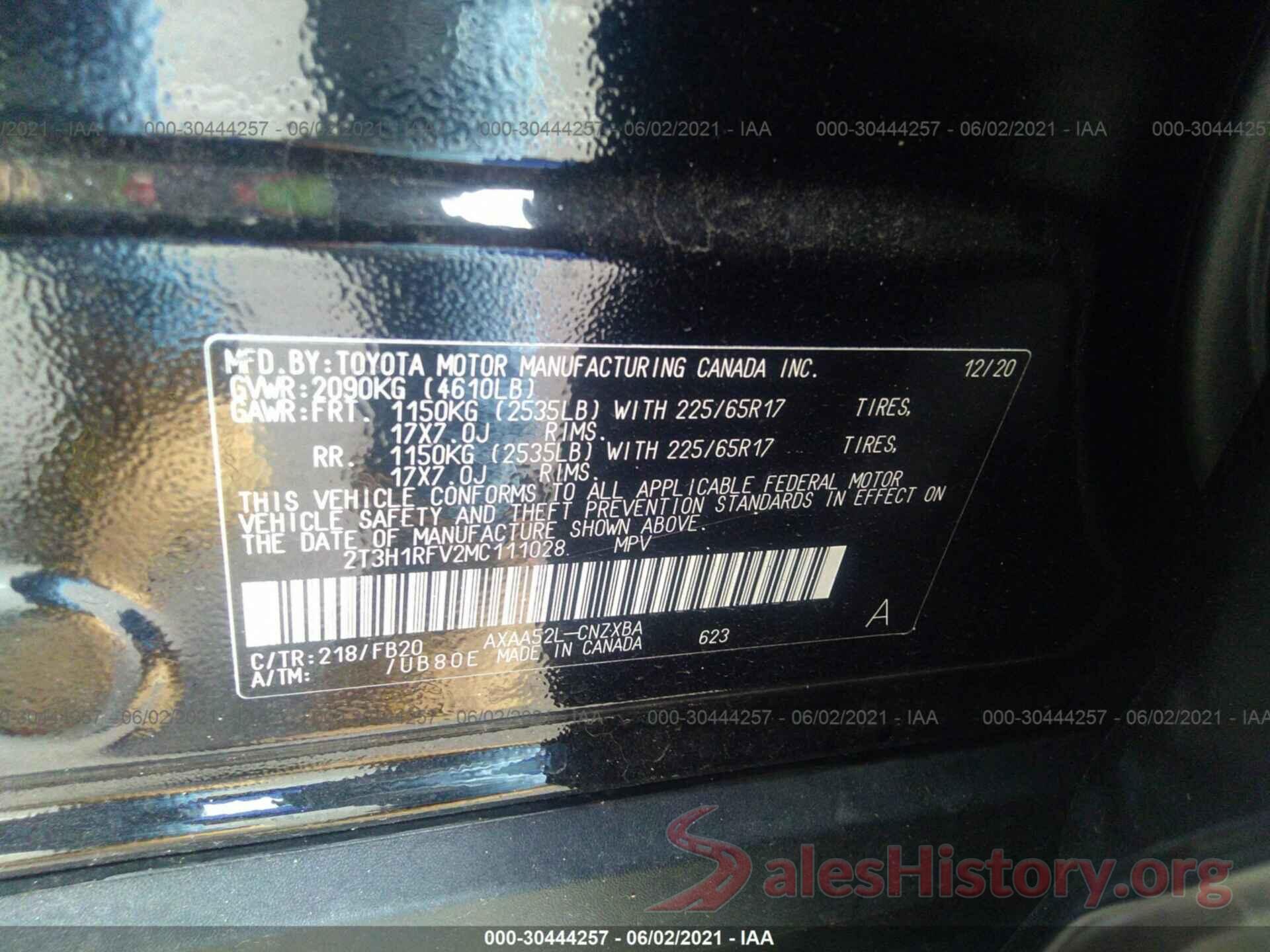 2T3H1RFV2MC111028 2021 TOYOTA RAV4