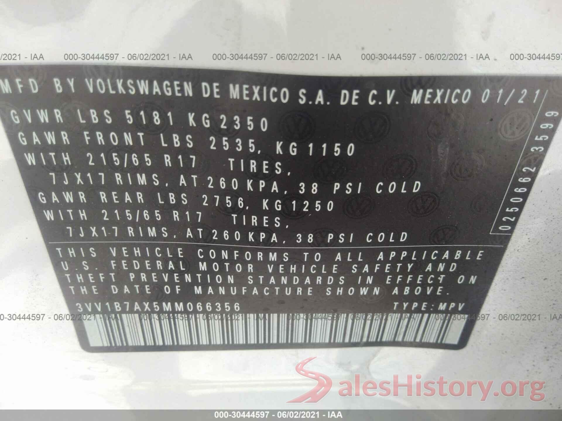 3VV1B7AX5MM066356 2021 VOLKSWAGEN TIGUAN