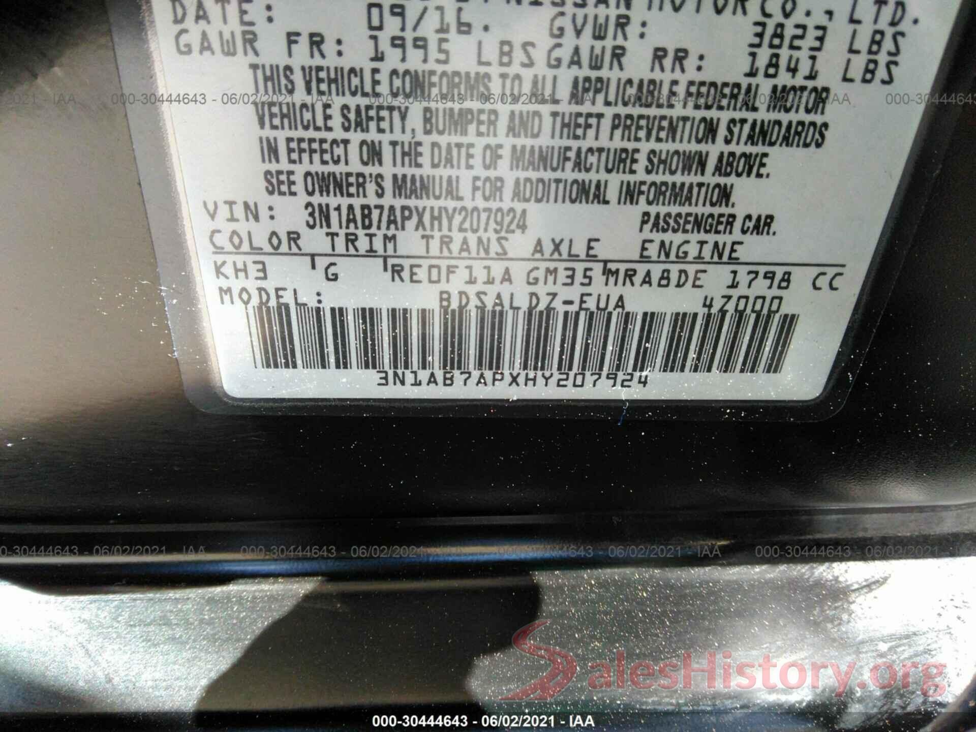 3N1AB7APXHY207924 2017 NISSAN SENTRA