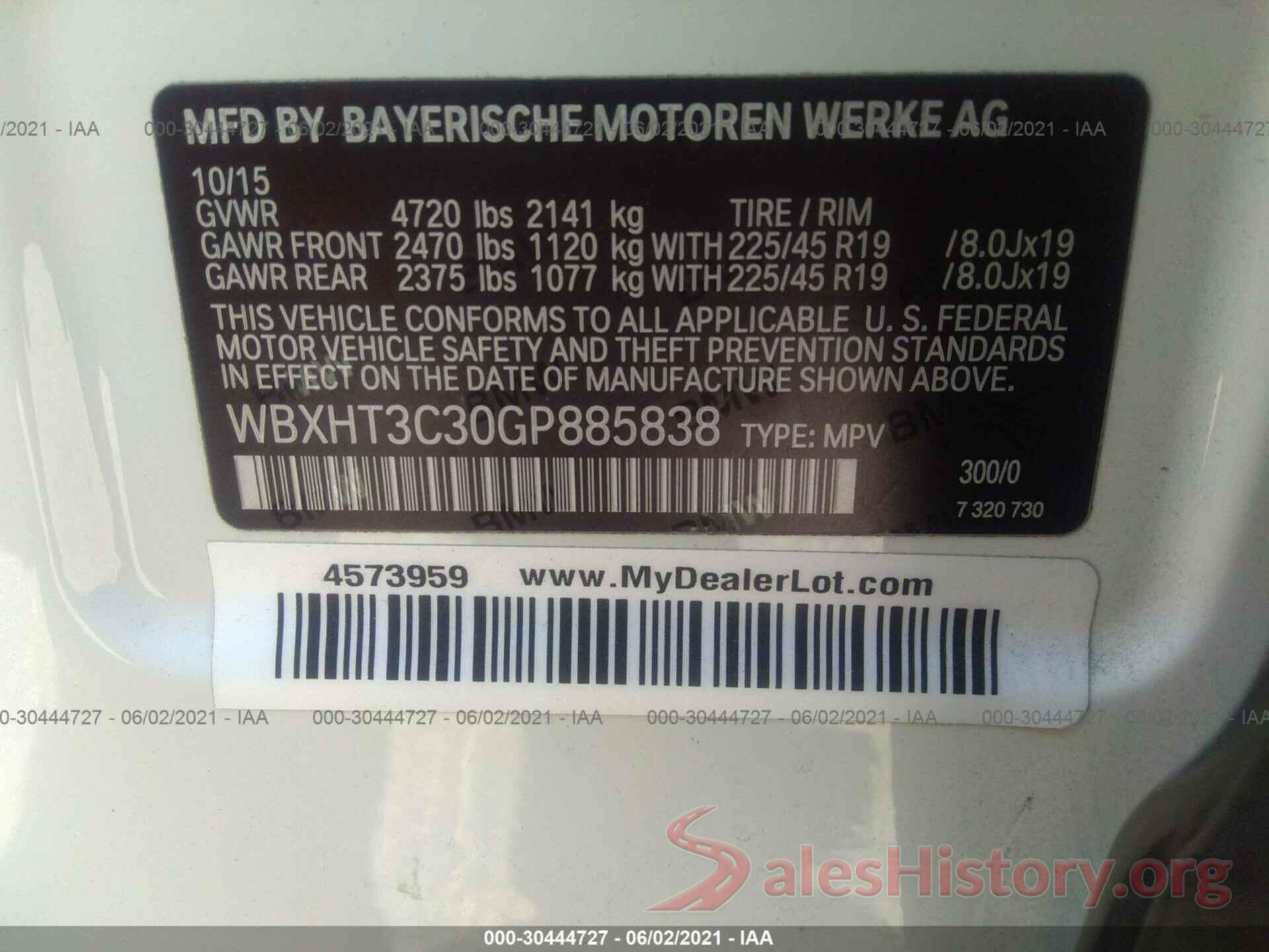 WBXHT3C30GP885838 2016 BMW X1