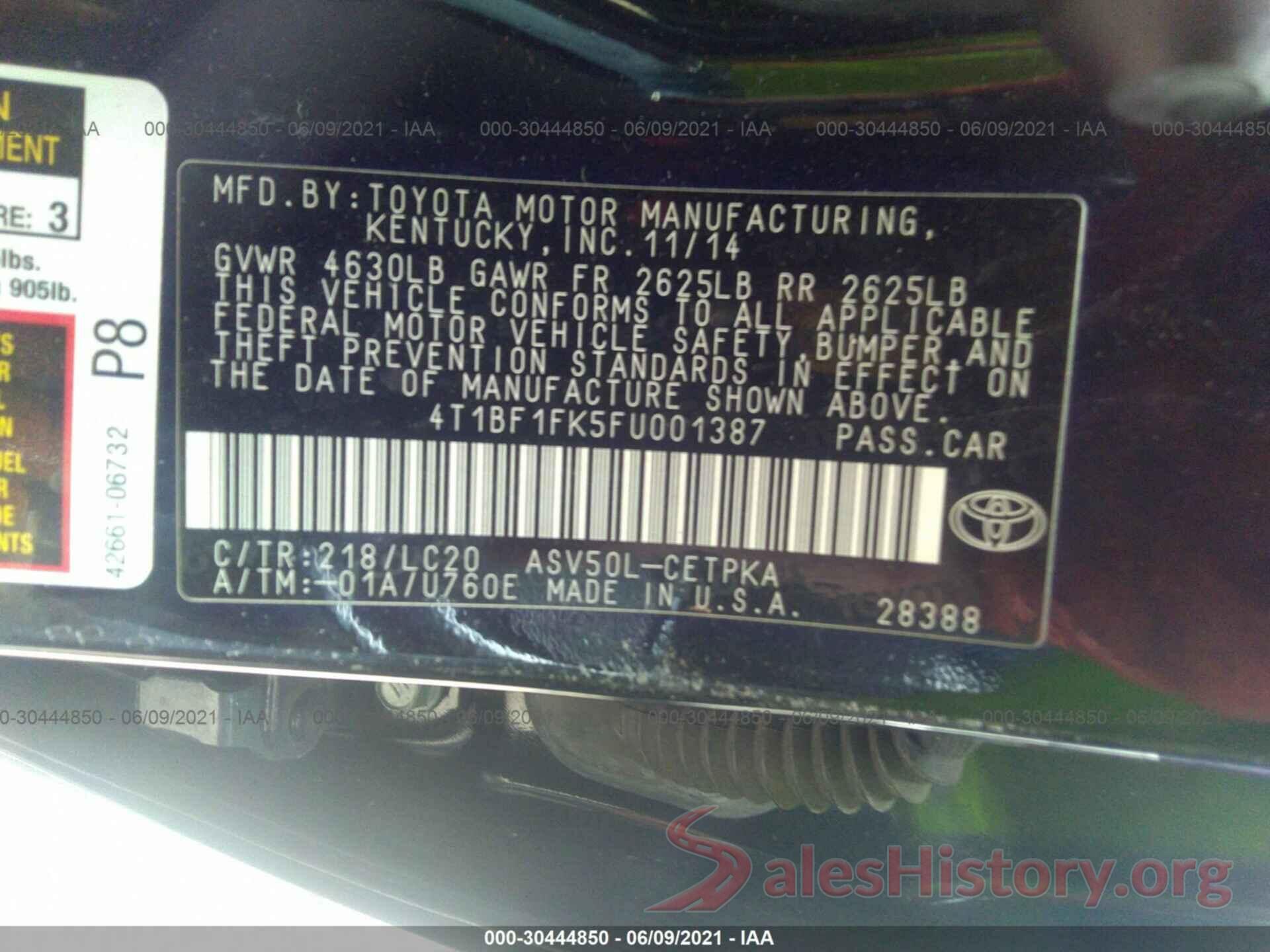 4T1BF1FK5FU001387 2015 TOYOTA CAMRY