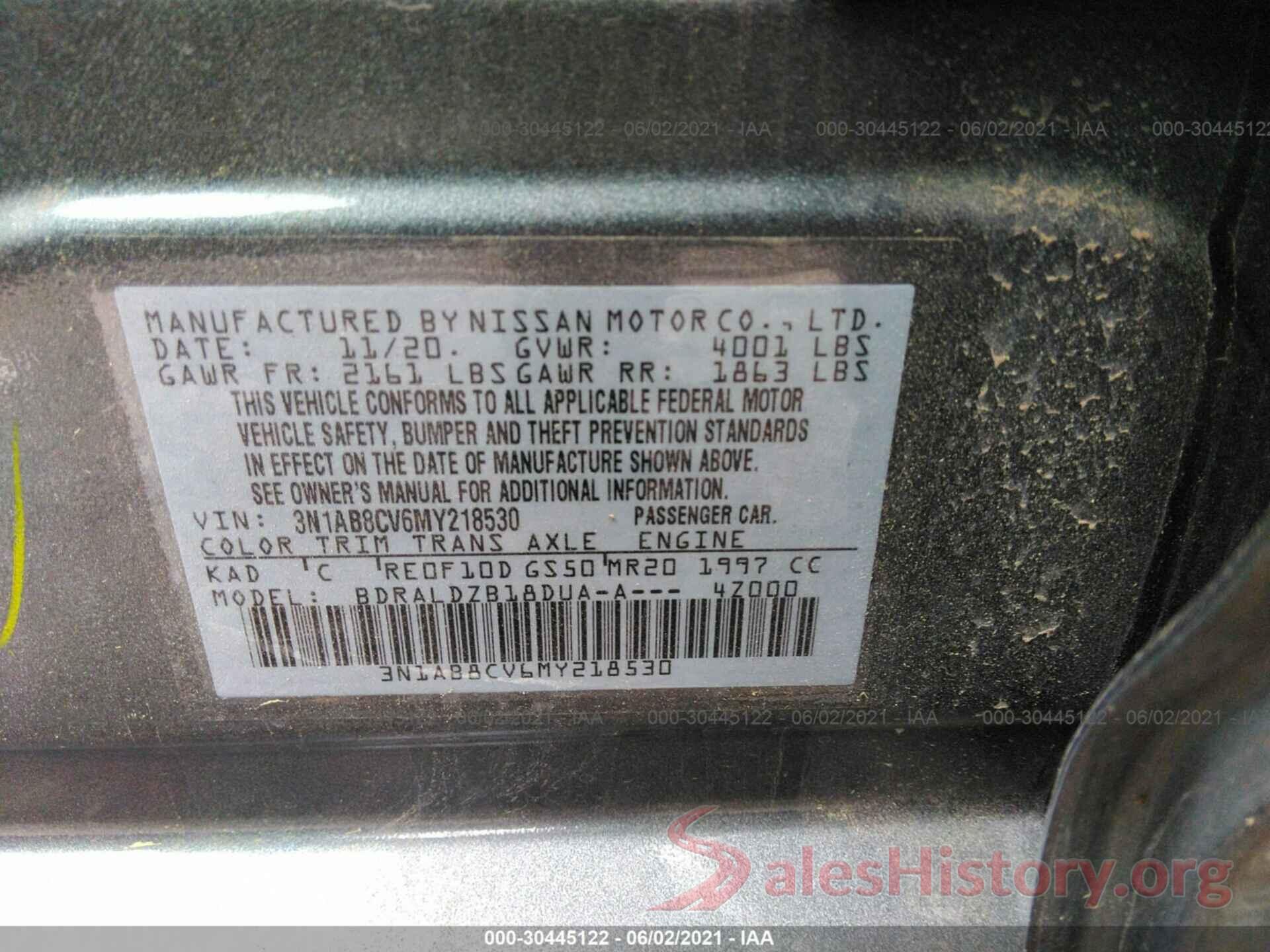 3N1AB8CV6MY218530 2021 NISSAN SENTRA