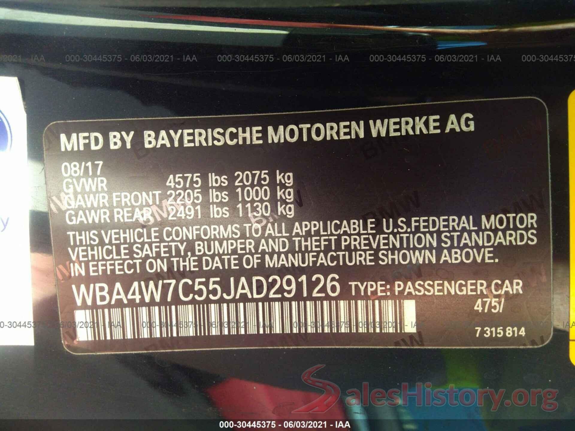 WBA4W7C55JAD29126 2018 BMW 4 SERIES