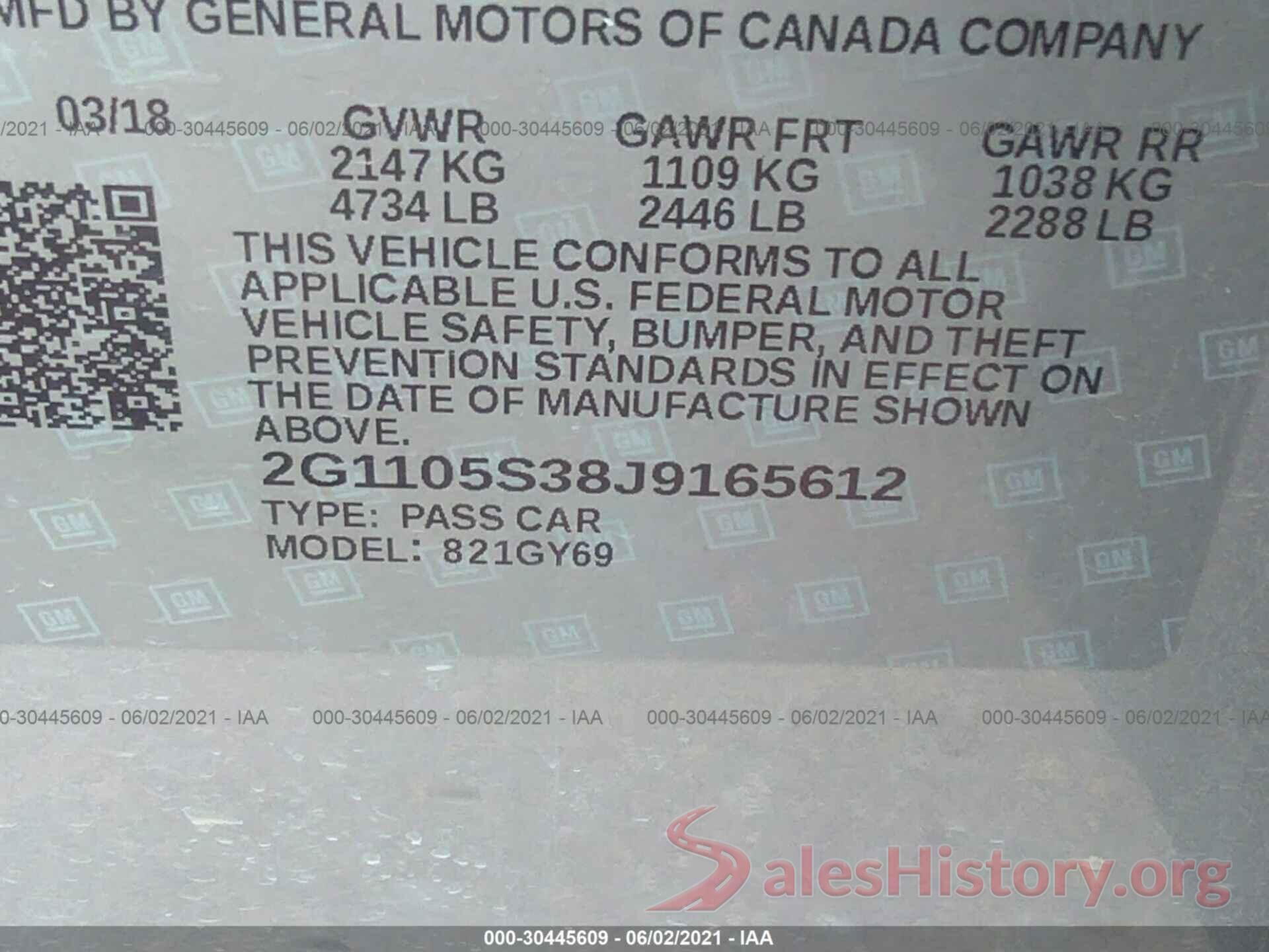 2G1105S38J9165612 2018 CHEVROLET IMPALA