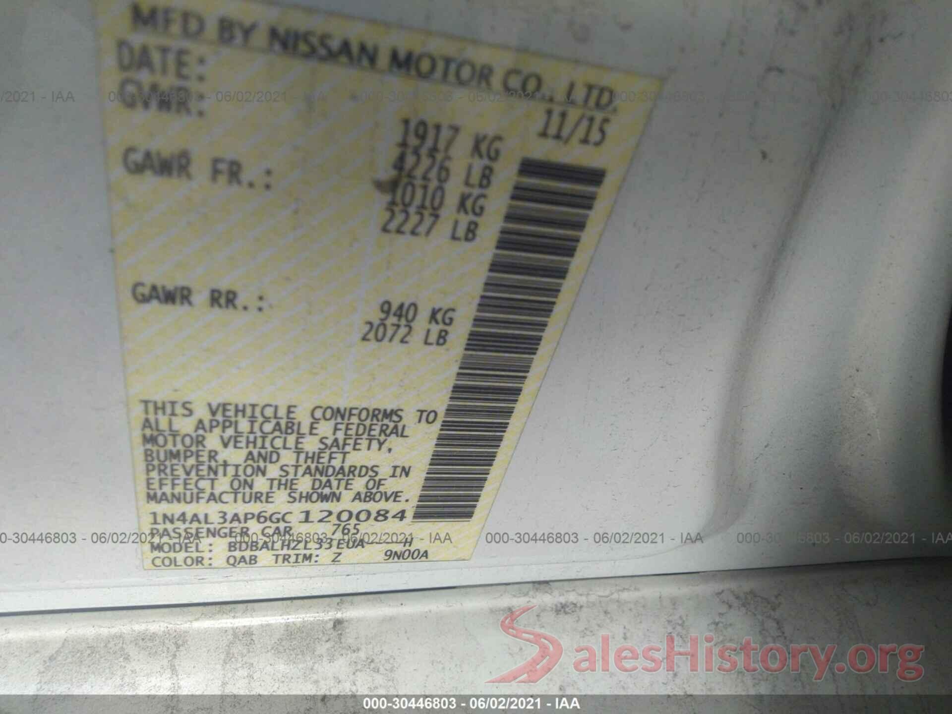 1N4AL3AP6GC120084 2016 NISSAN ALTIMA