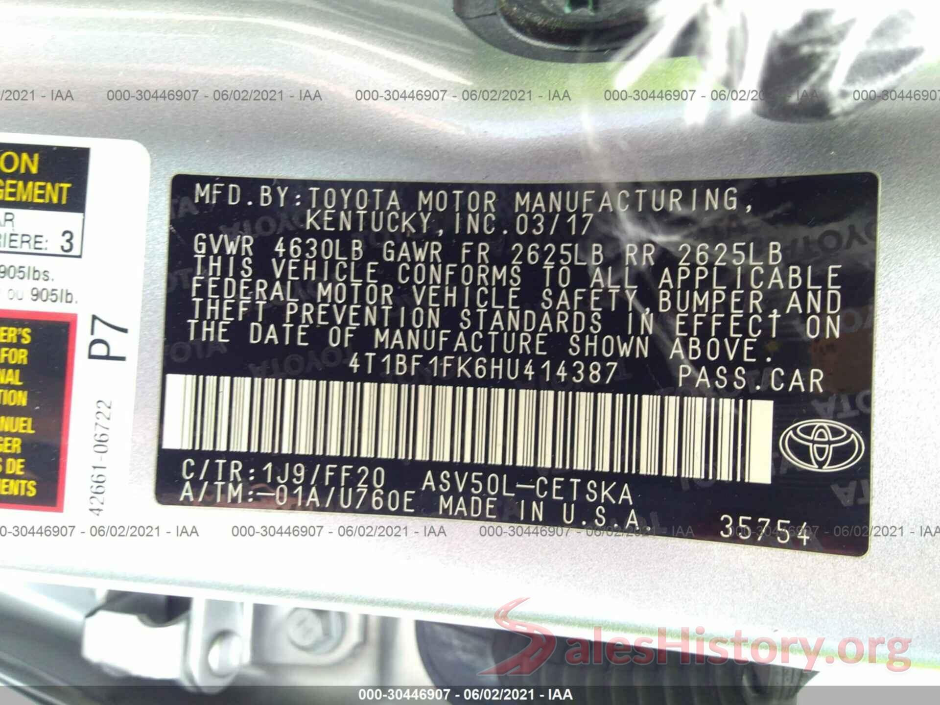 4T1BF1FK6HU414387 2017 TOYOTA CAMRY