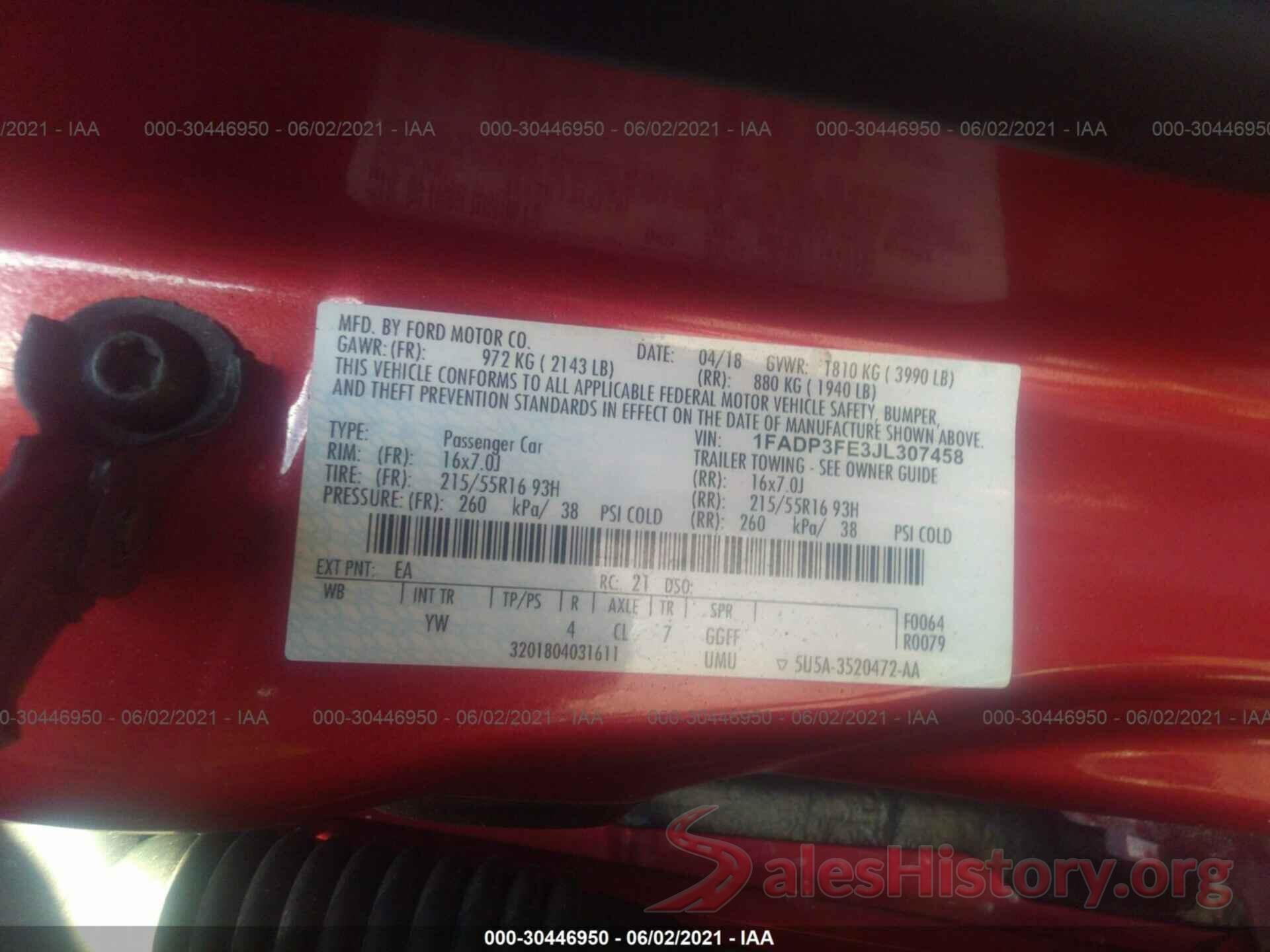 1FADP3FE3JL307458 2018 FORD FOCUS