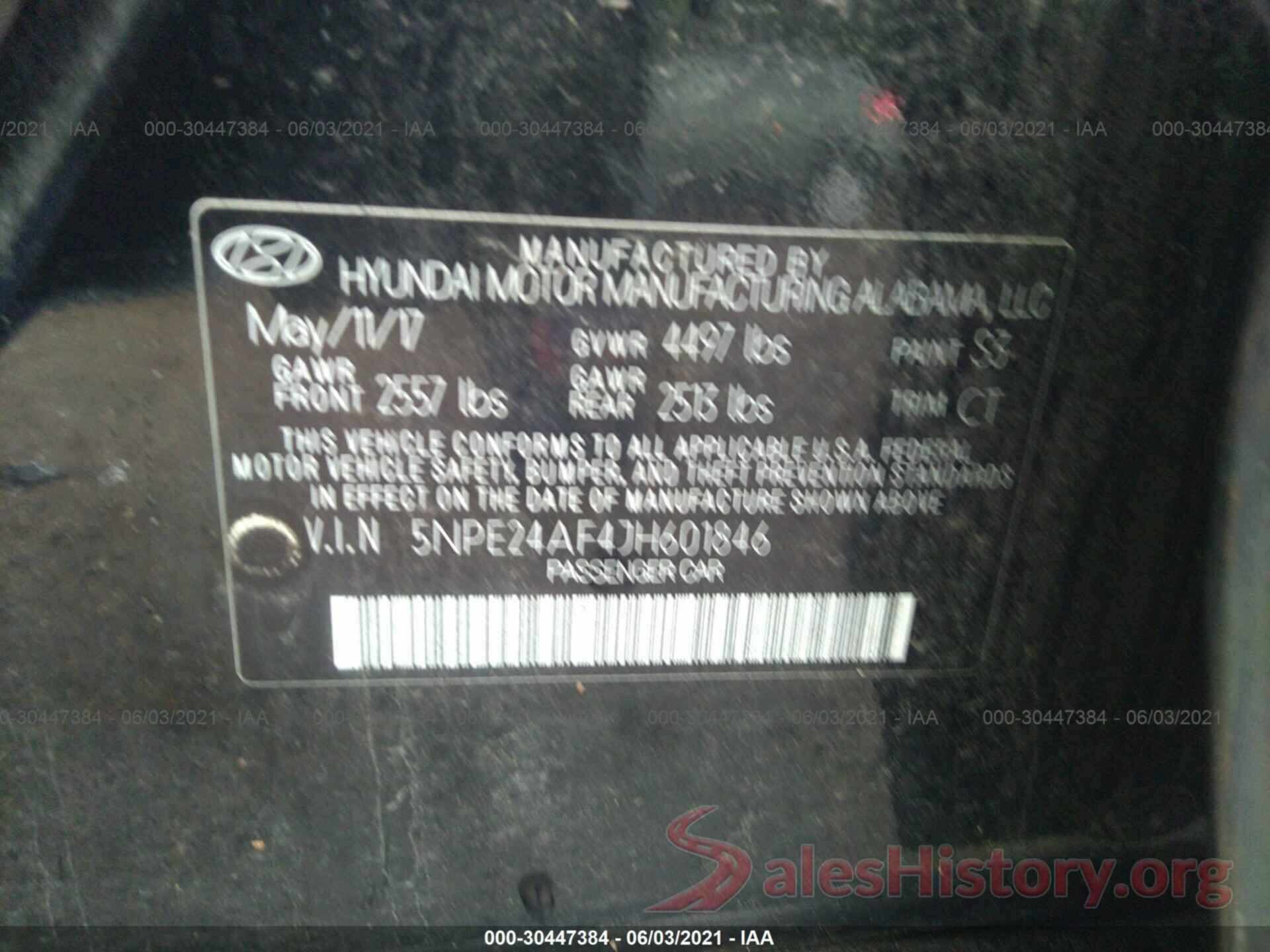 5NPE24AF4JH601846 2018 HYUNDAI SONATA