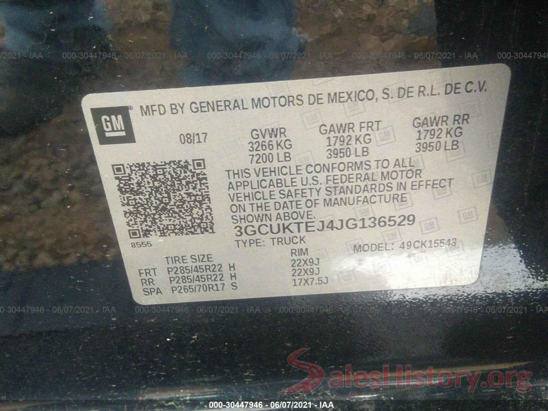 3GCUKTEJ4JG136529 2018 CHEVROLET SILVERADO 1500