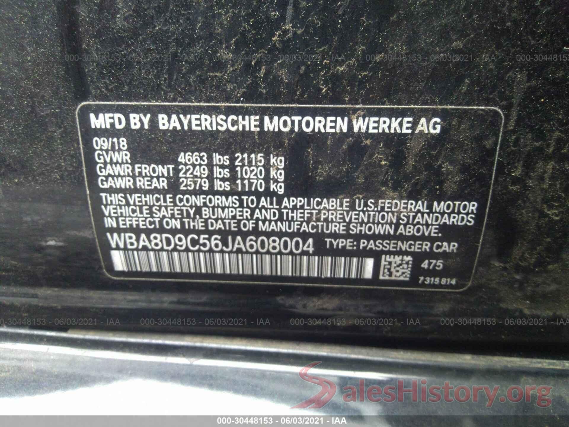 WBA8D9C56JA608004 2018 BMW 3 SERIES