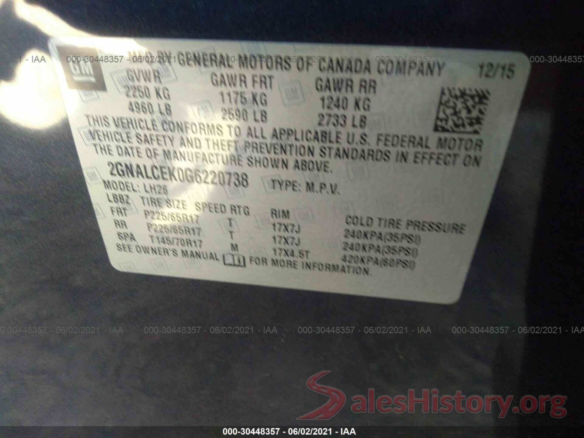 2GNALCEK0G6220738 2016 CHEVROLET EQUINOX