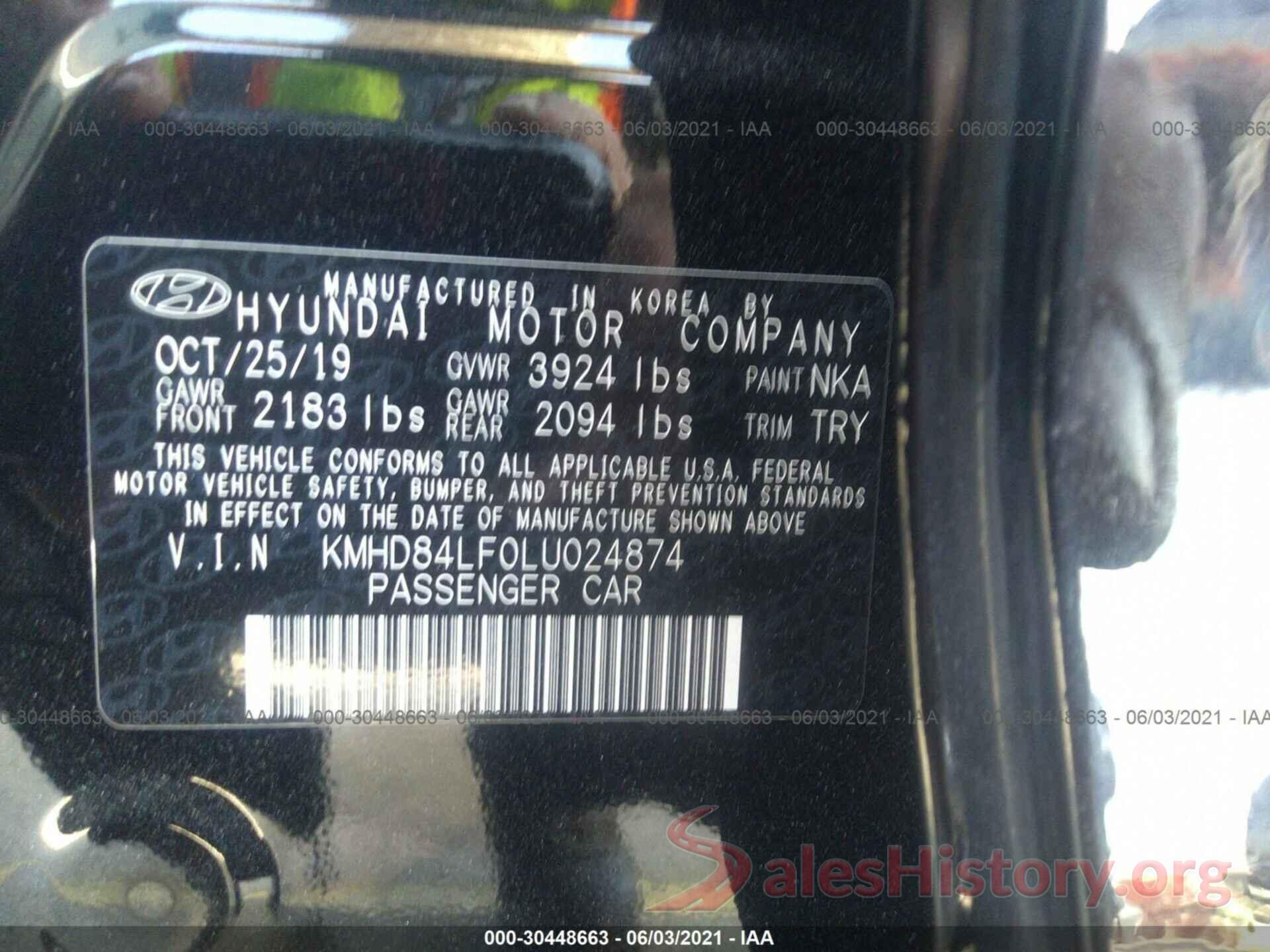 KMHD84LF0LU024874 2020 HYUNDAI ELANTRA