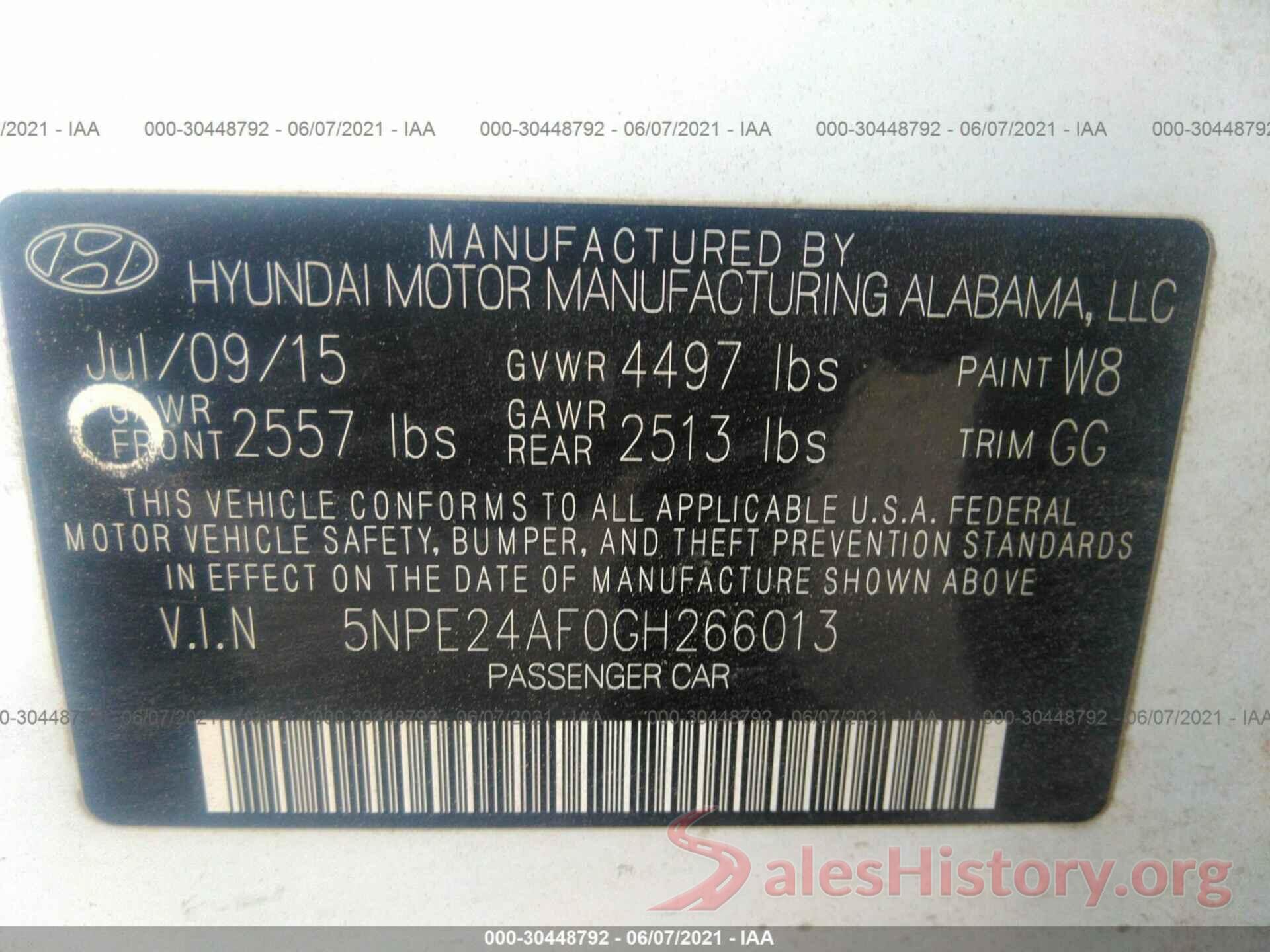 5NPE24AF0GH266013 2016 HYUNDAI SONATA