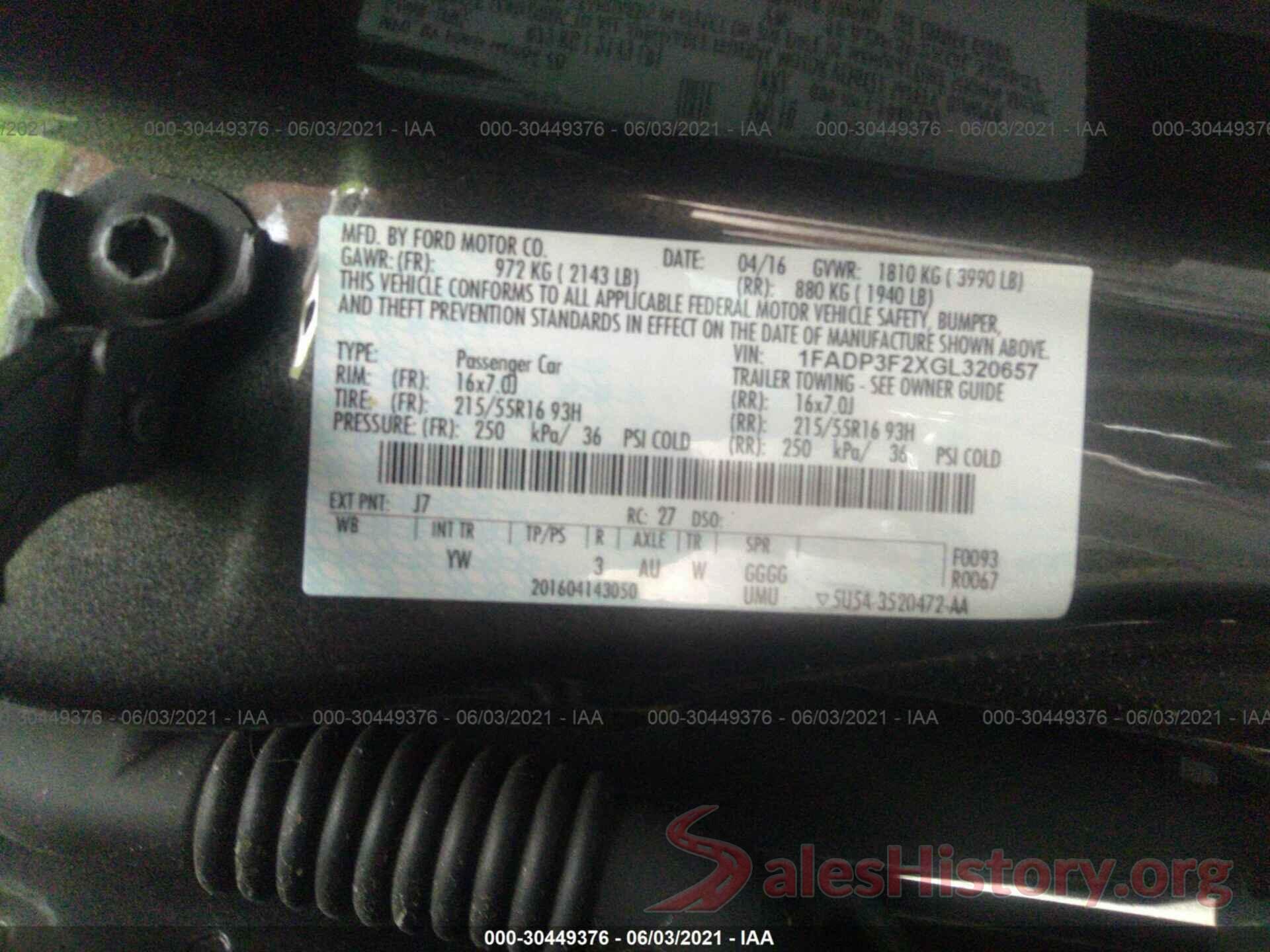 1FADP3F2XGL320657 2016 FORD FOCUS