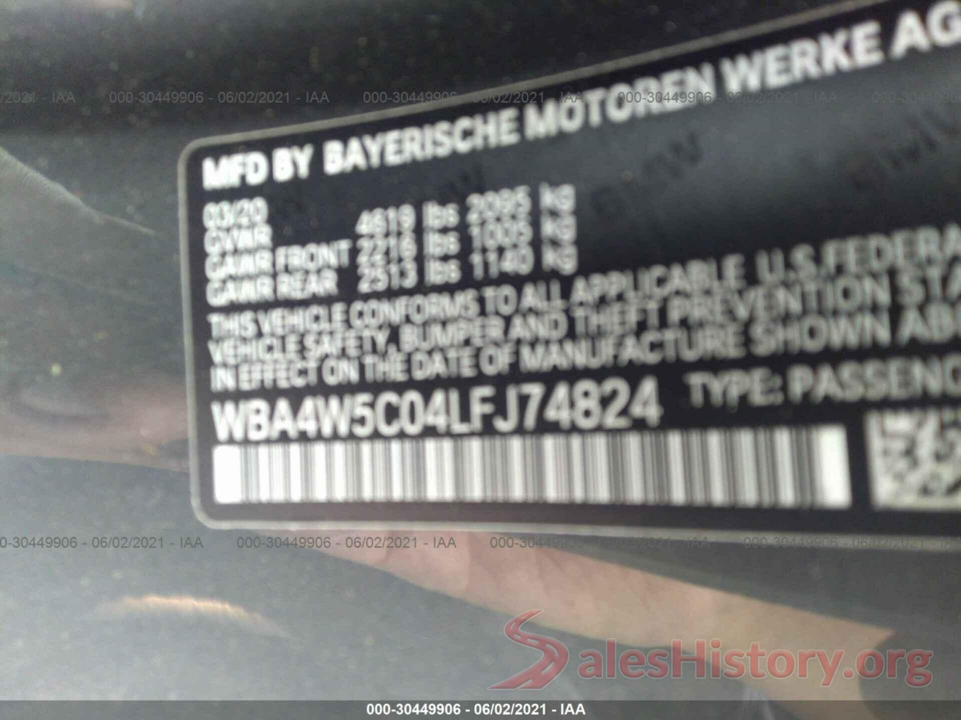 WBA4W5C04LFJ74824 2020 BMW 4 SERIES