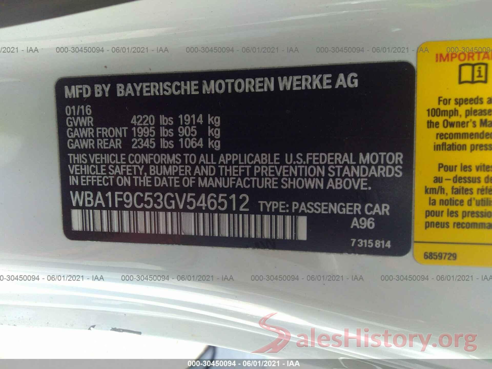 WBA1F9C53GV546512 2016 BMW 2 SERIES