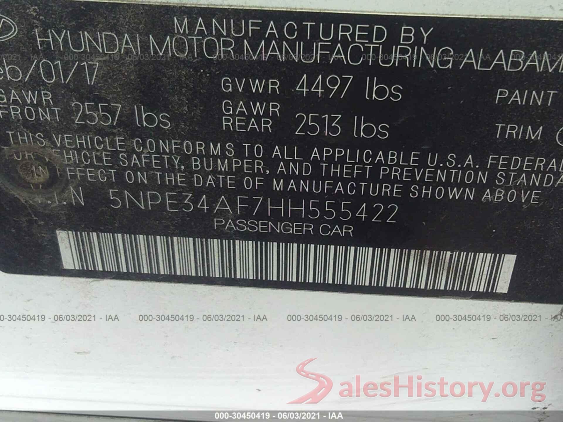 5NPE34AF7HH555422 2017 HYUNDAI SONATA