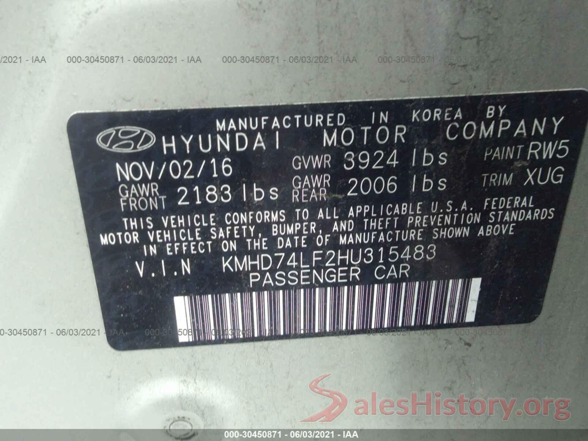 KMHD74LF2HU315483 2017 HYUNDAI ELANTRA