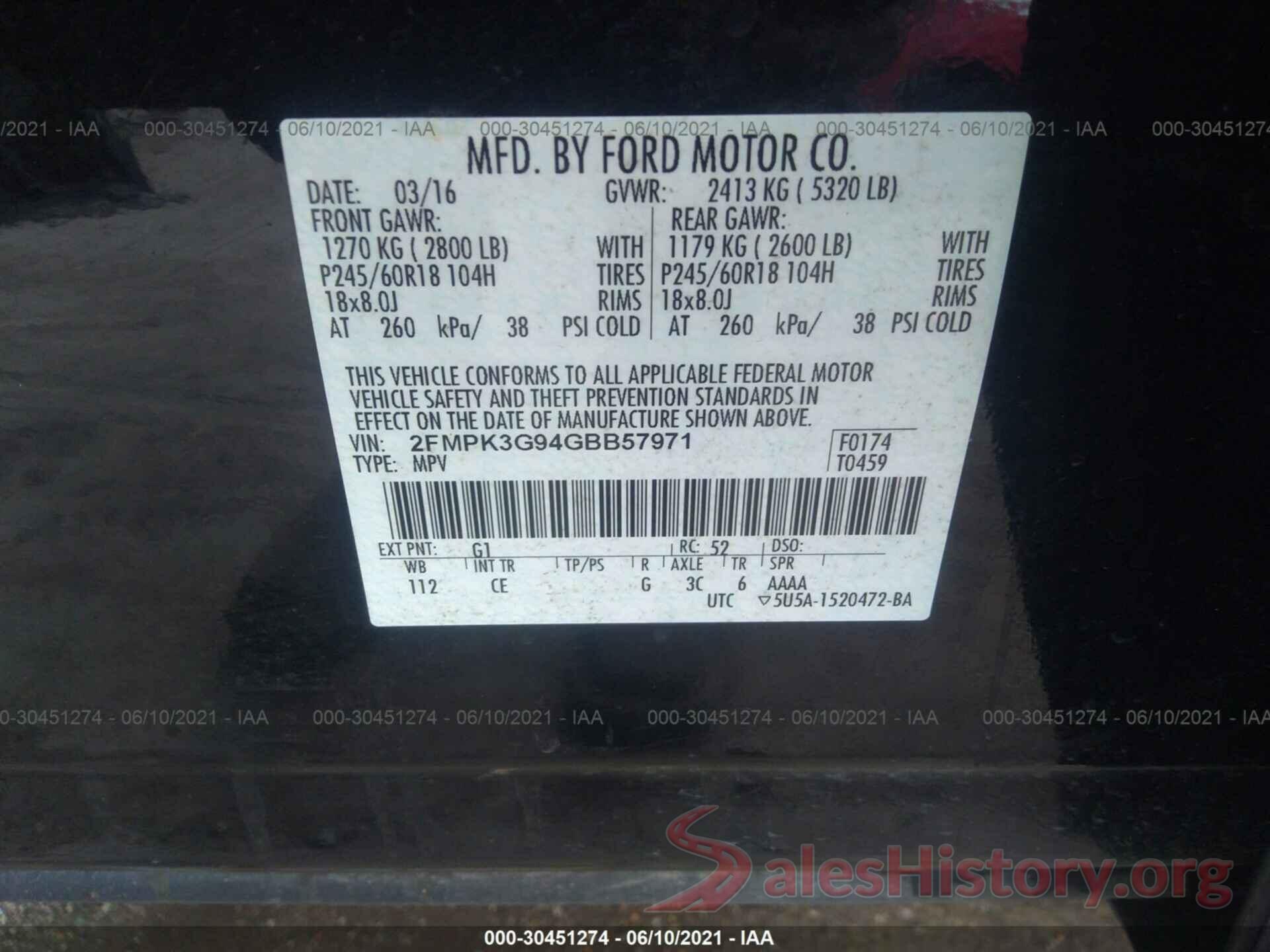 2FMPK3G94GBB57971 2016 FORD EDGE