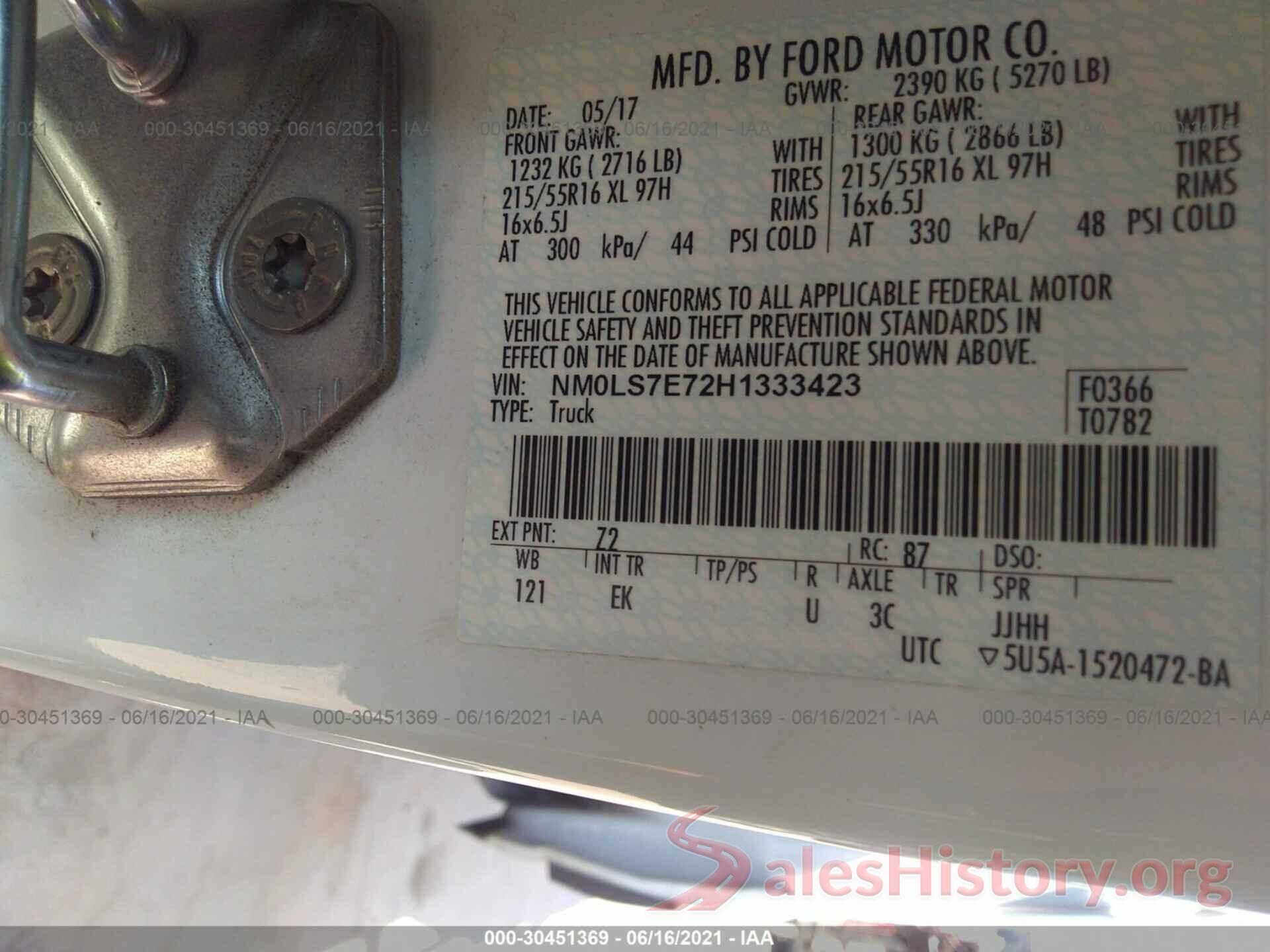 NM0LS7E72H1333423 2017 FORD TRANSIT CONNECT VAN