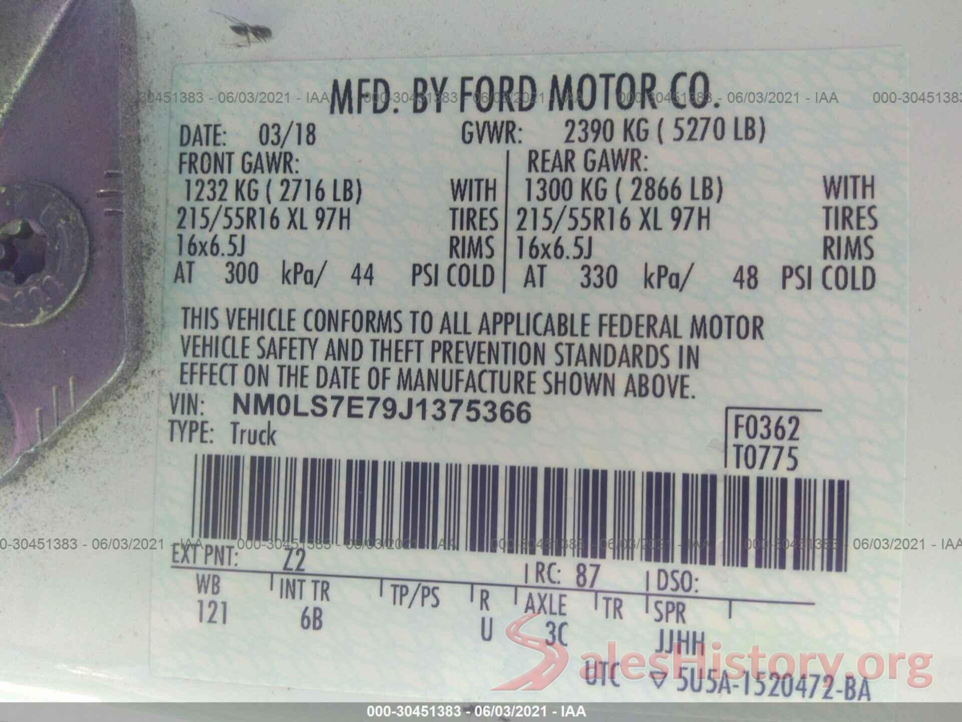 NM0LS7E79J1375366 2018 FORD TRANSIT CONNECT VAN