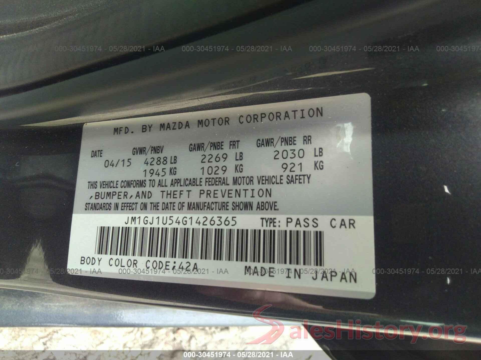 JM1GJ1U54G1426365 2016 MAZDA MAZDA6