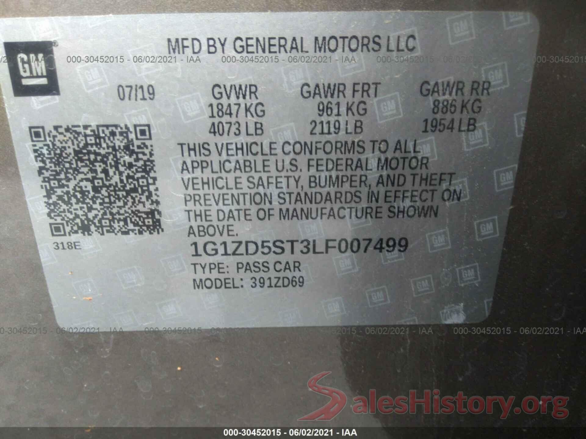 1G1ZD5ST3LF007499 2020 CHEVROLET MALIBU