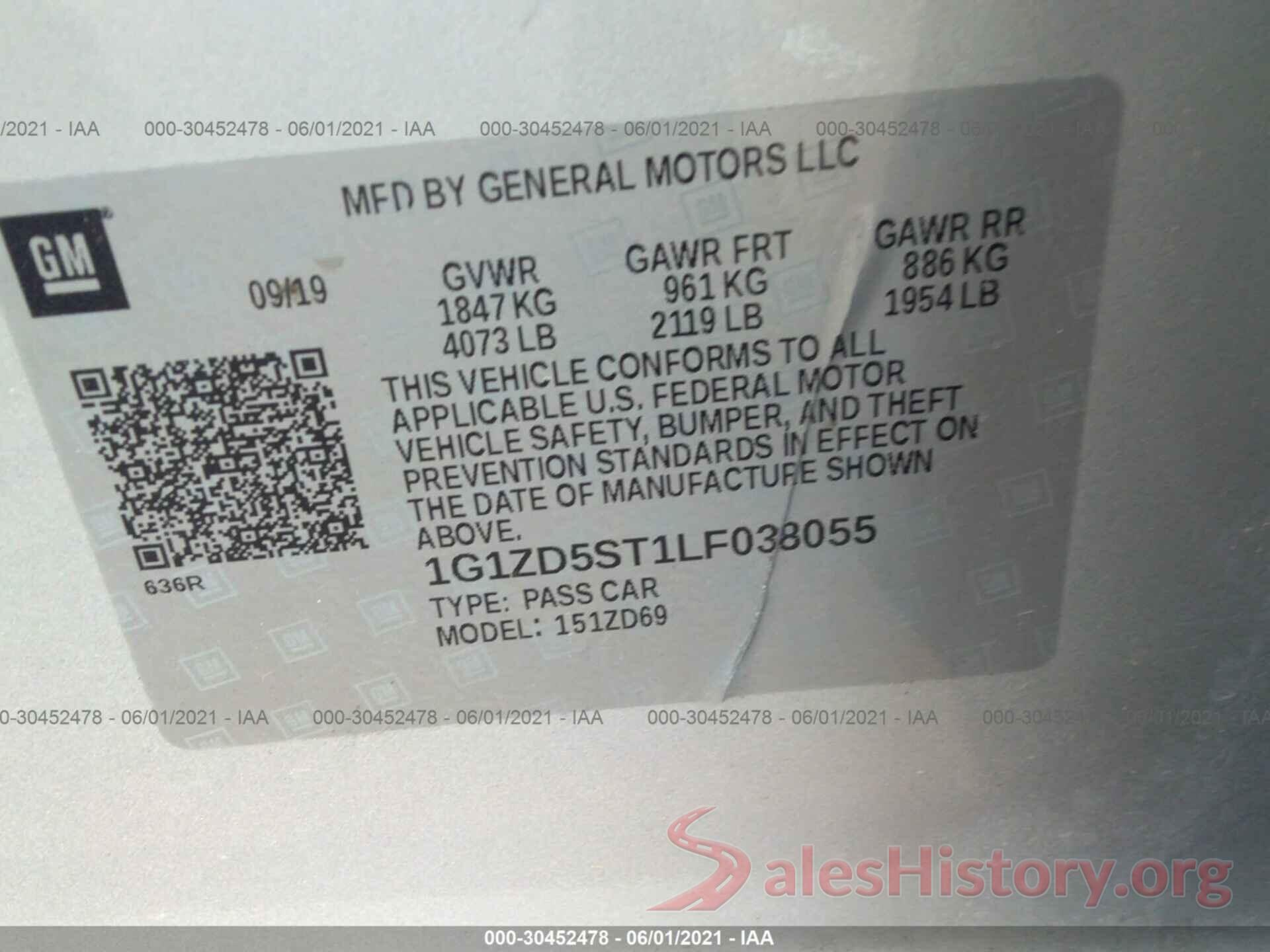 1G1ZD5ST1LF038055 2020 CHEVROLET MALIBU