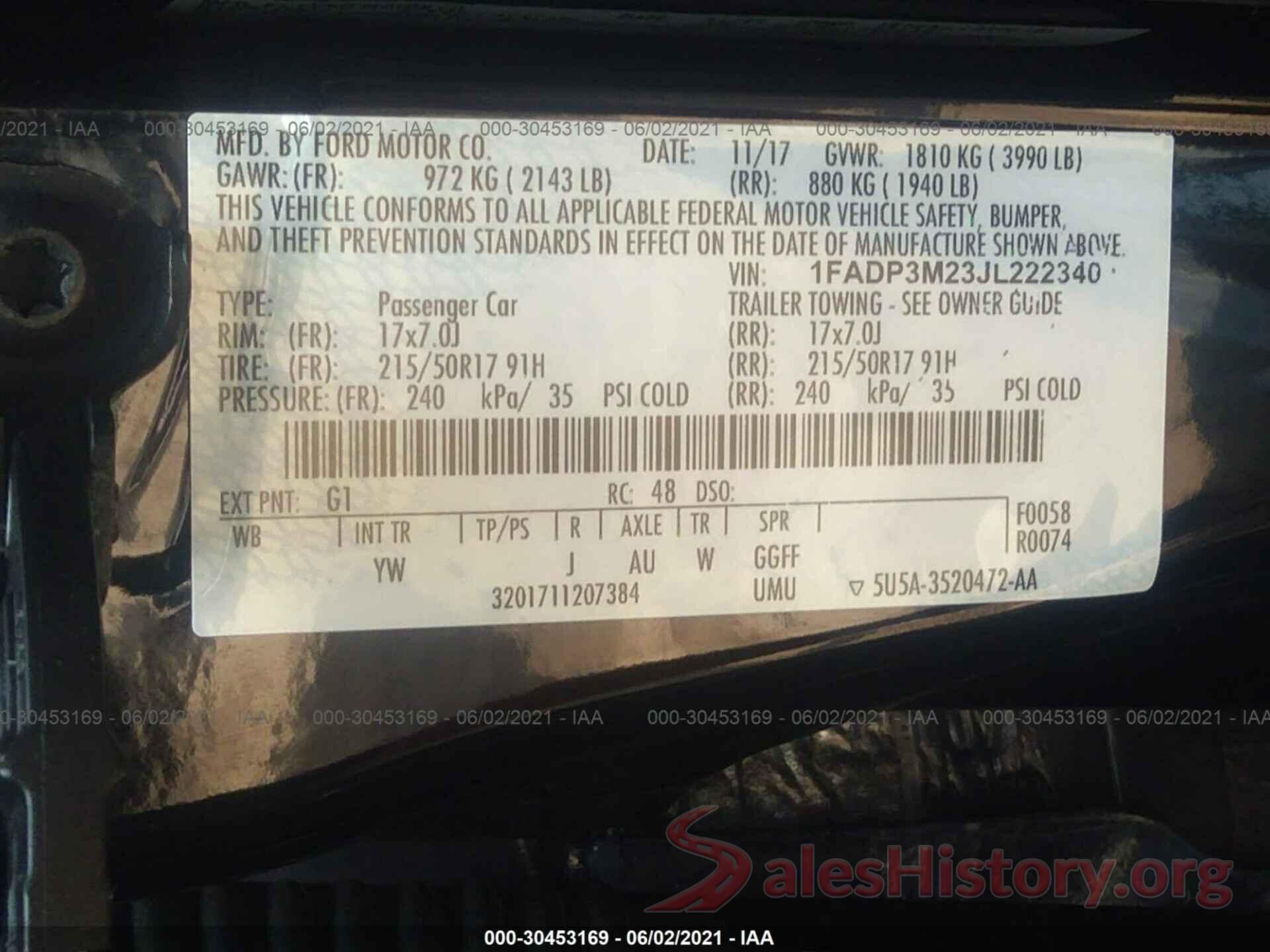 1FADP3M23JL222340 2018 FORD FOCUS